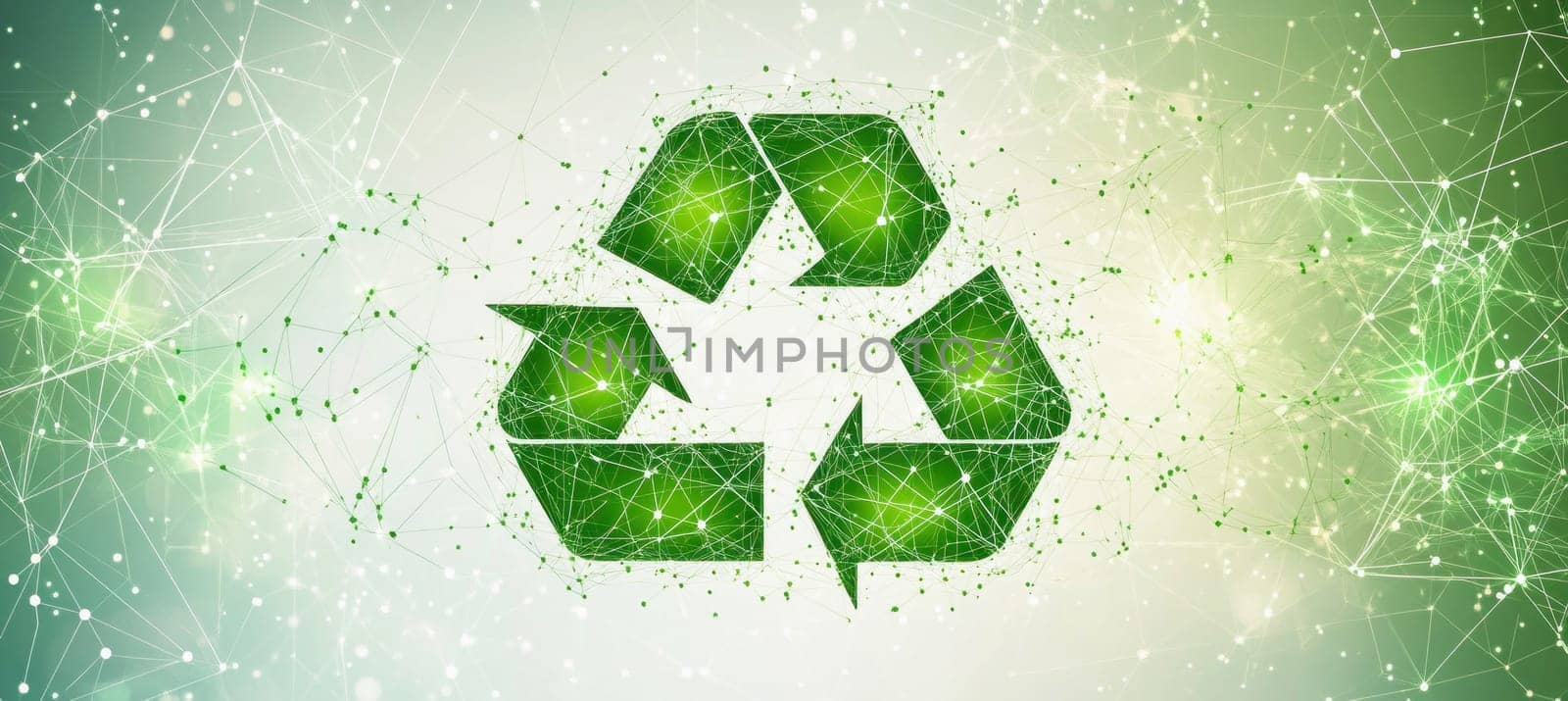 Recycling symbol formed by network representing global environmental conservation efforts and sustainable practices
