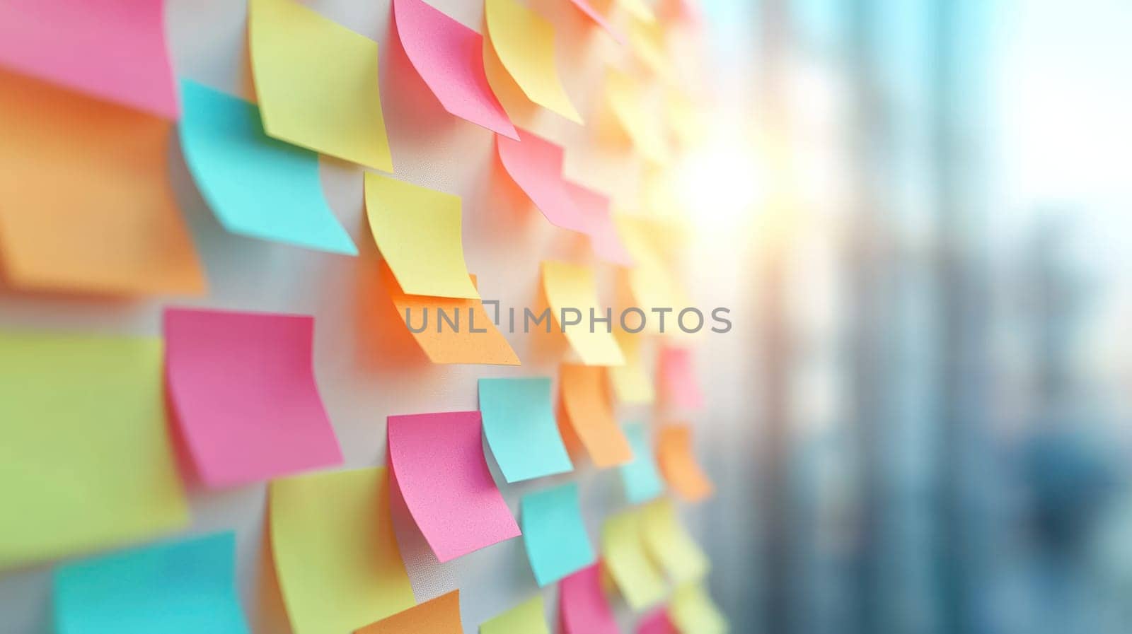 Colorful sticky notes create vibrant workspace atmosphere filled with creativity.