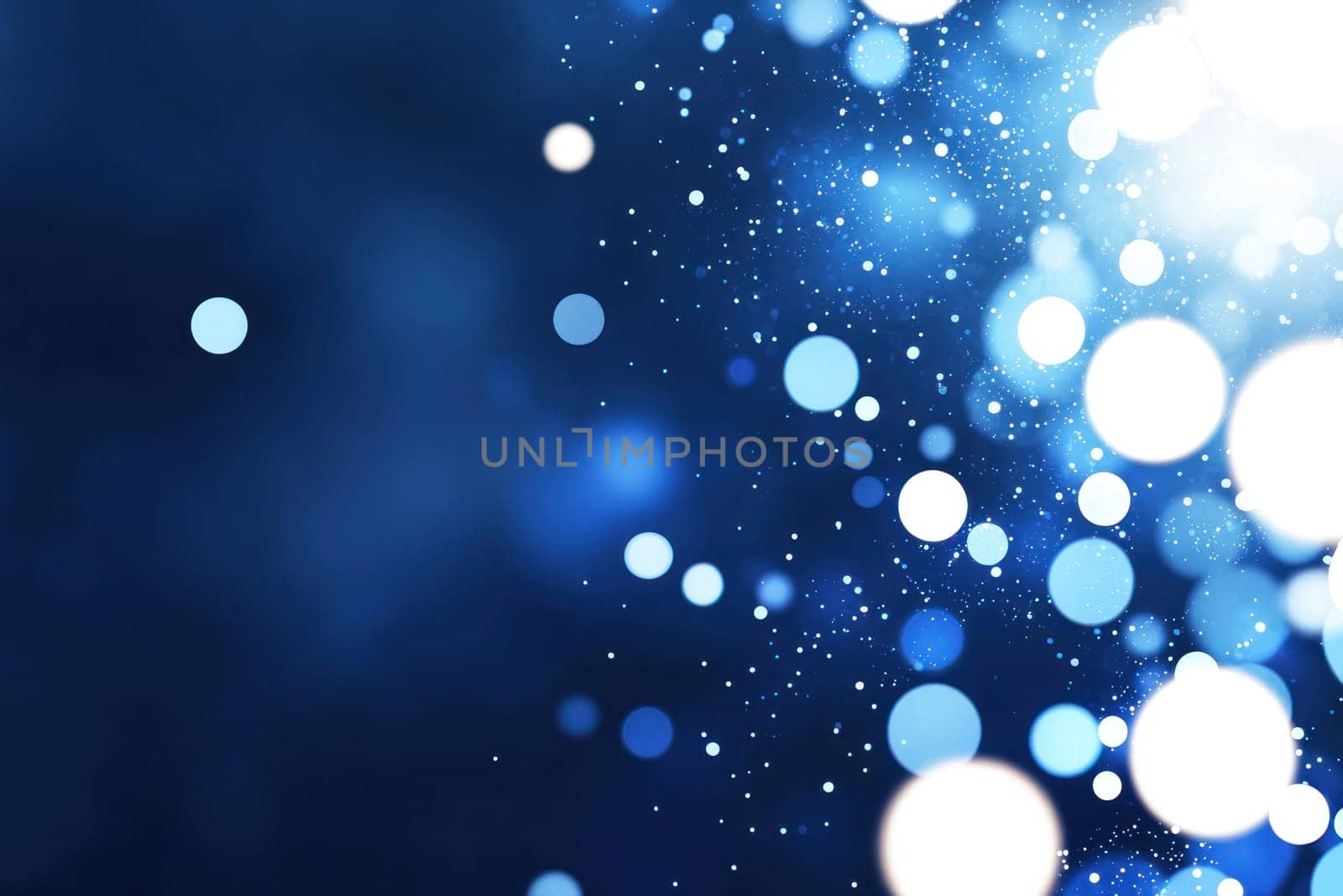 Bright blue abstract background with soft glowing circles and bokeh effects.