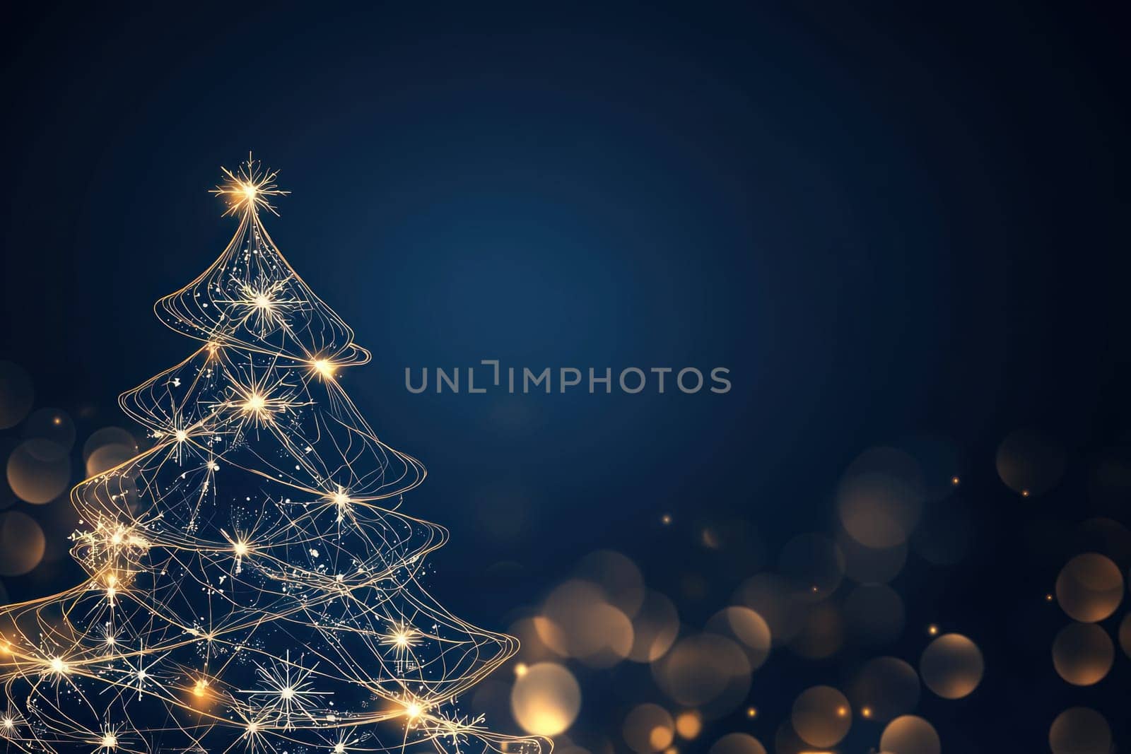 glowing Christmas tree made of lights against dark background, creating festive atmosphere.