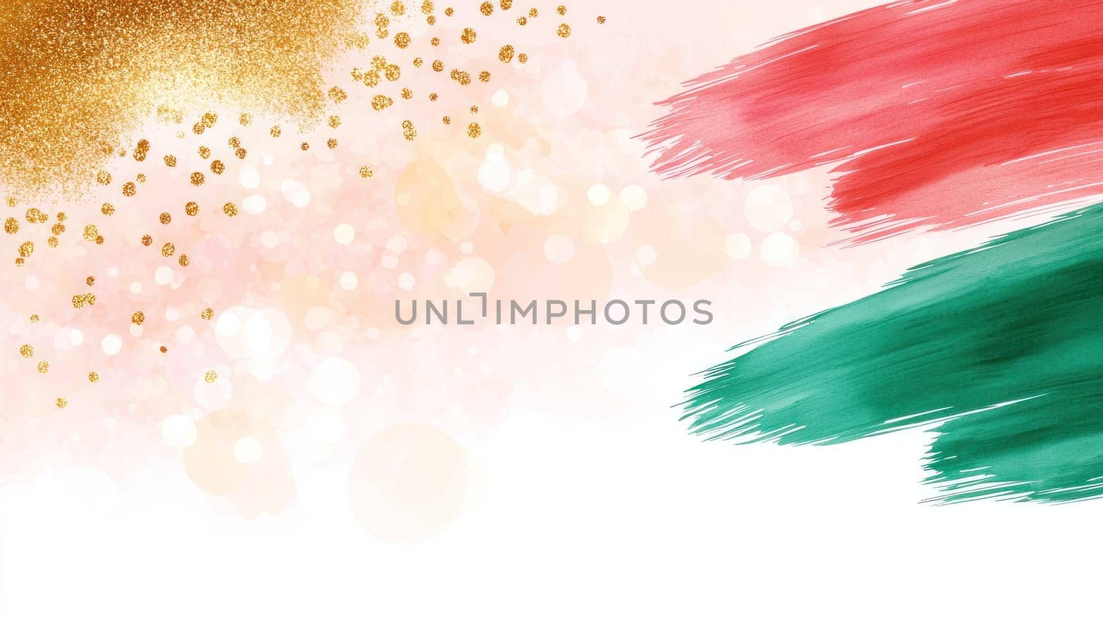 Colorful abstract watercolor brush strokes create festive atmosphere.