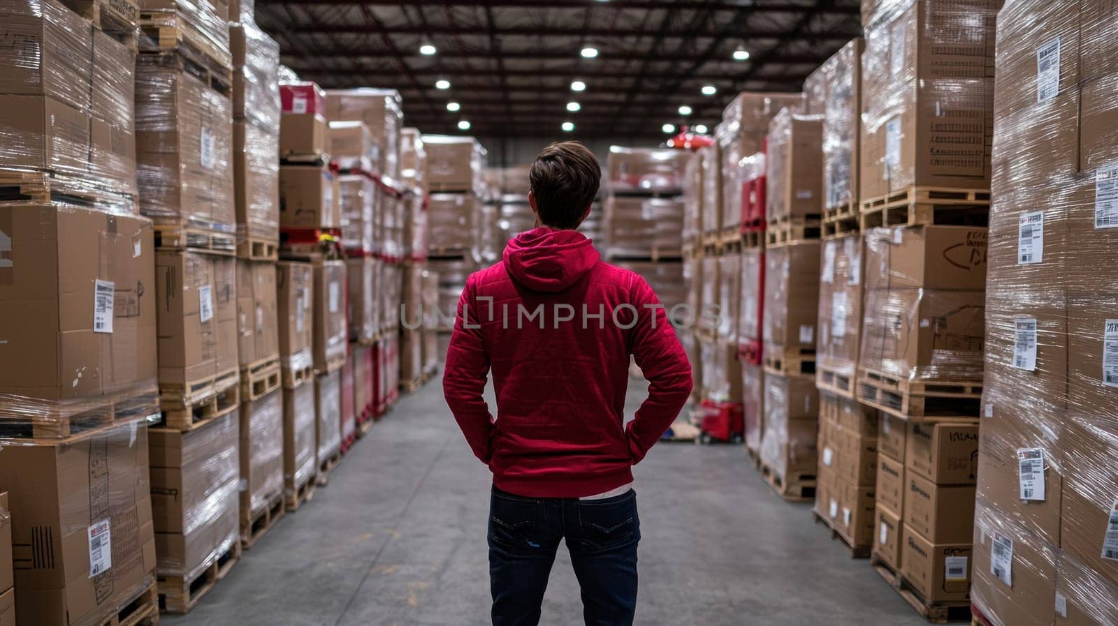 Efficient warehouse management with logistic manager overseeing operations.