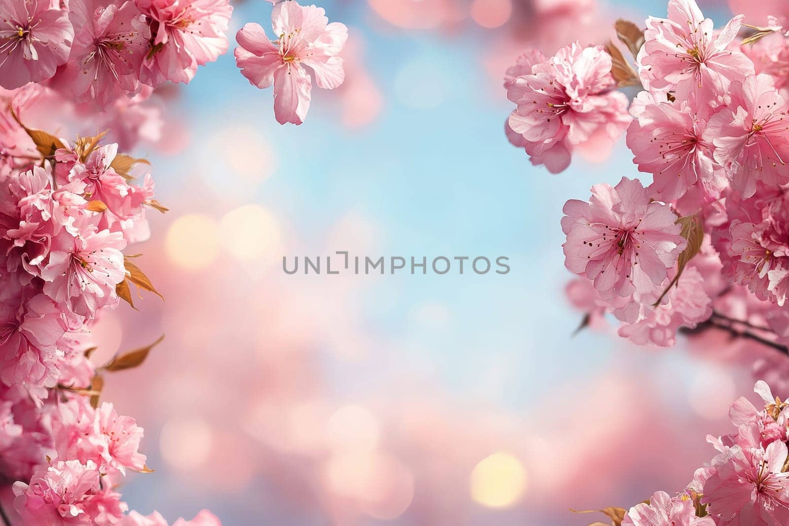 Spring border or background art with pink cherry blossoms. Beautiful nature scene with blooming tree --ar 3:2 --v 6.1 Job ID: ea13c778-cb9b-4316-9f0f-a40ba90f5bf3