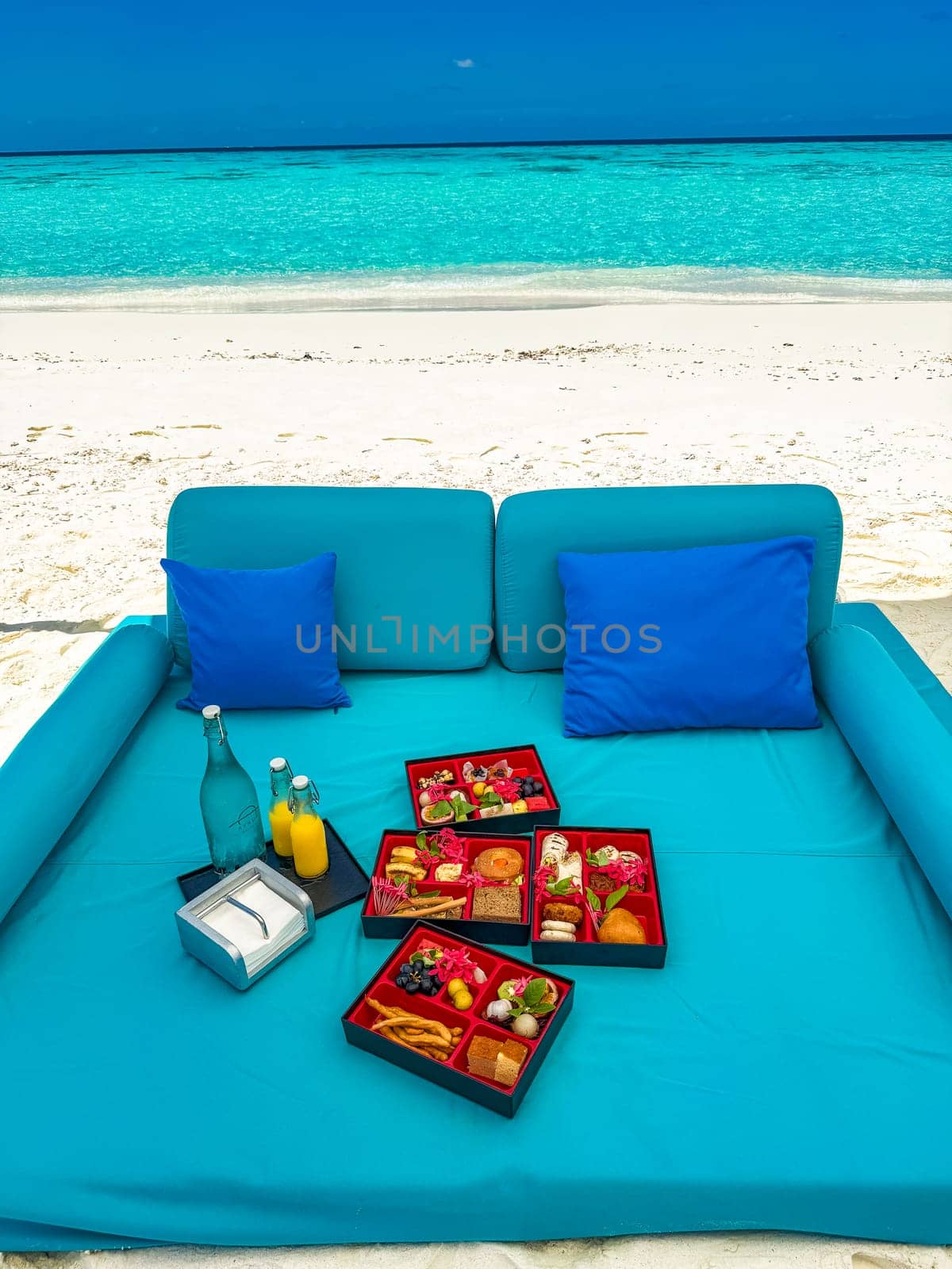 Sandbank experience with picnic in Gaafu Dhaalu Atoll Maguhdhuvaa Island, Maldives. High quality photo