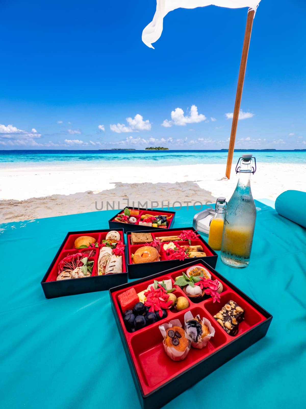 Sandbank experience with picnic in Gaafu Dhaalu Atoll Maguhdhuvaa Island, Maldives. High quality photo