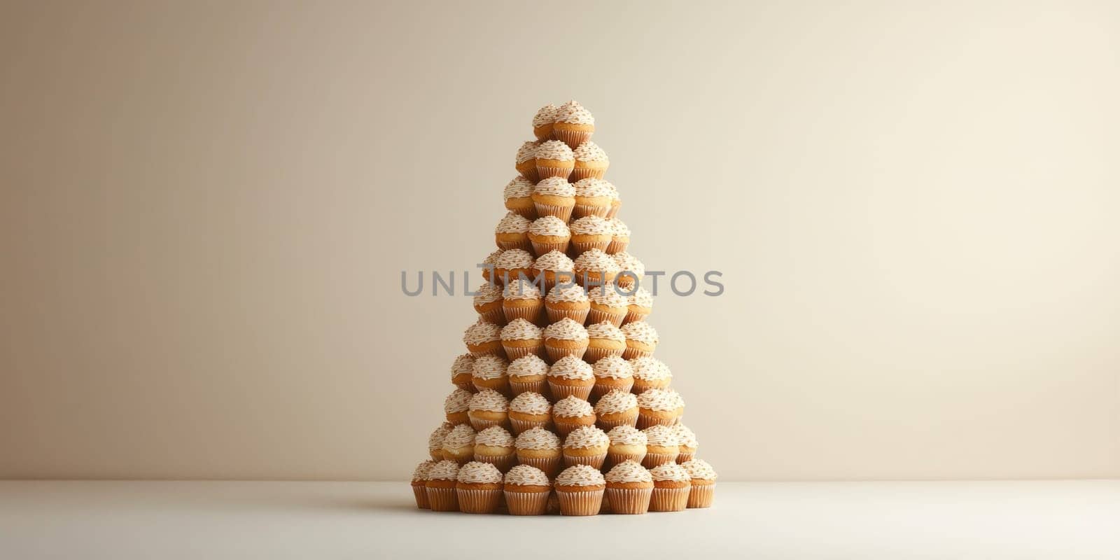 Minimalistic edible christmas tree made from cupcakes with white icing for festive celebrations.