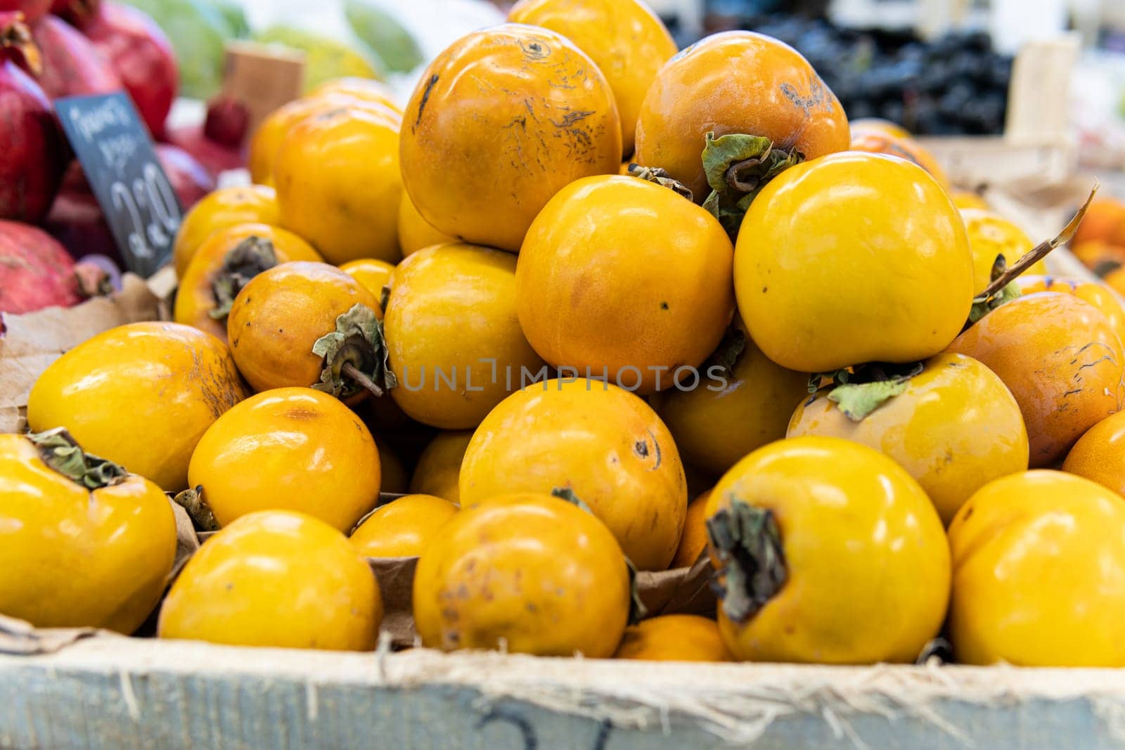 market persimmon fruit fresh green food organic juicy vegetarian health raw vegetable harvest