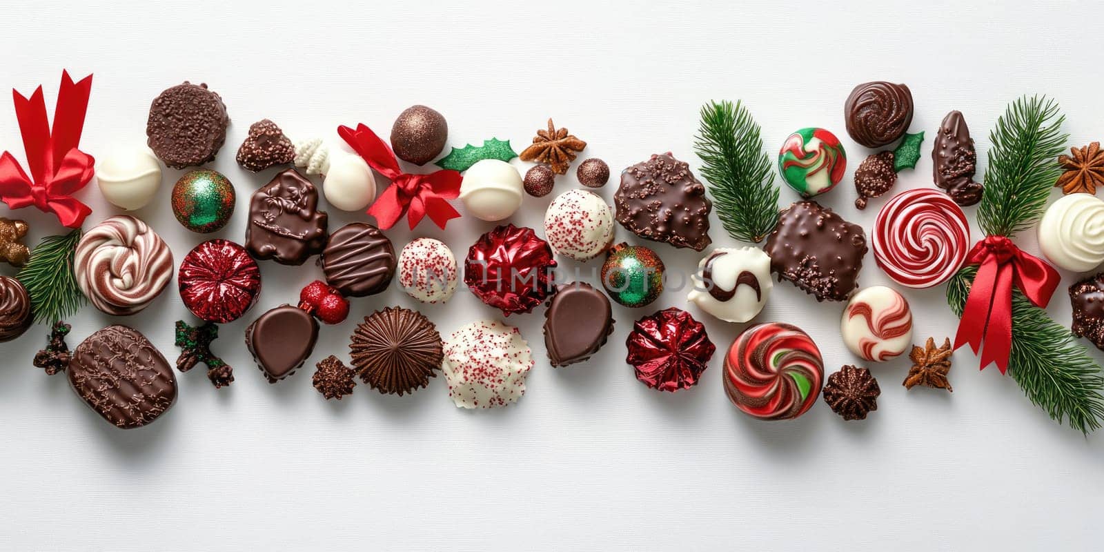 Festive christmas candy and chocolate arrangement for holiday celebration and gift ideas.