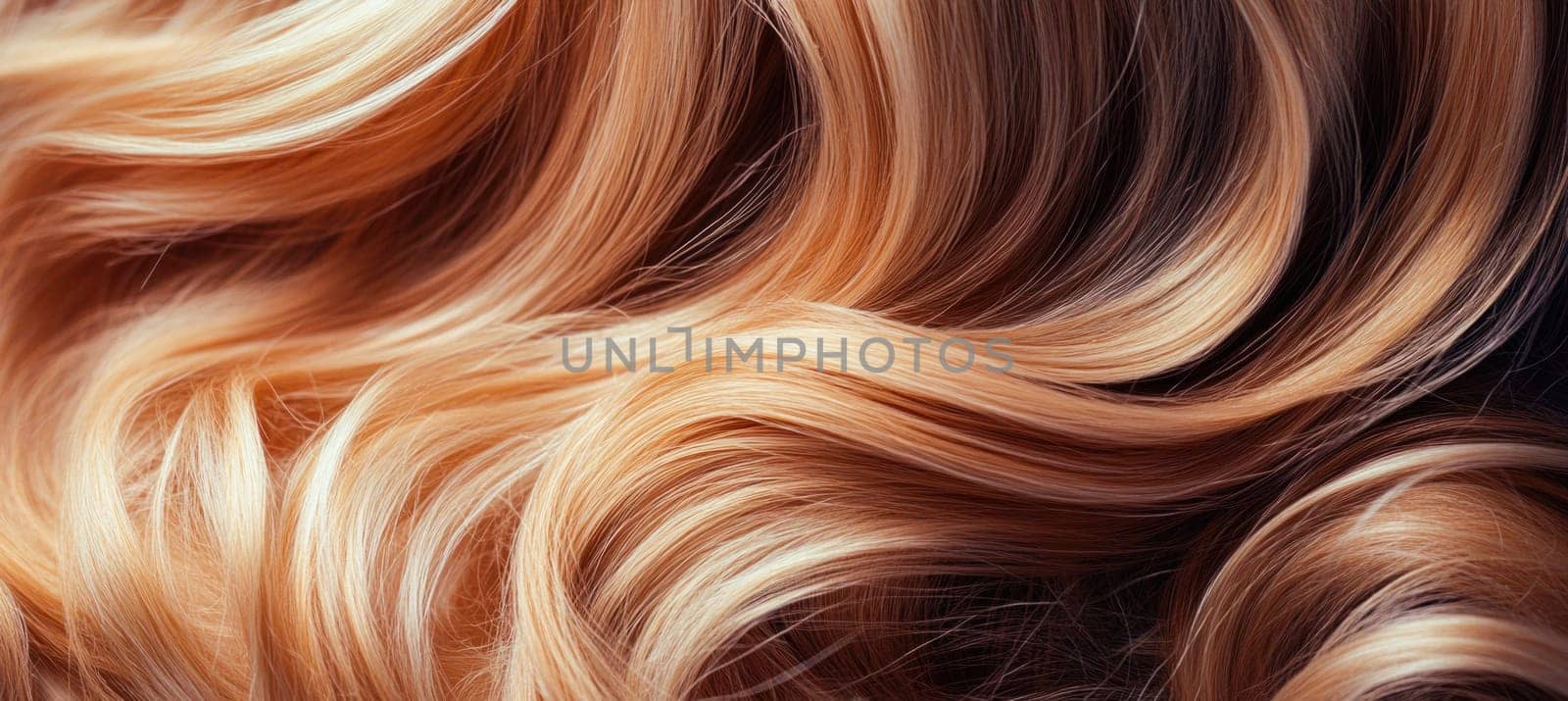 Blond hair flowing and waving creating a beautiful texture, perfect for hair care or beauty products
