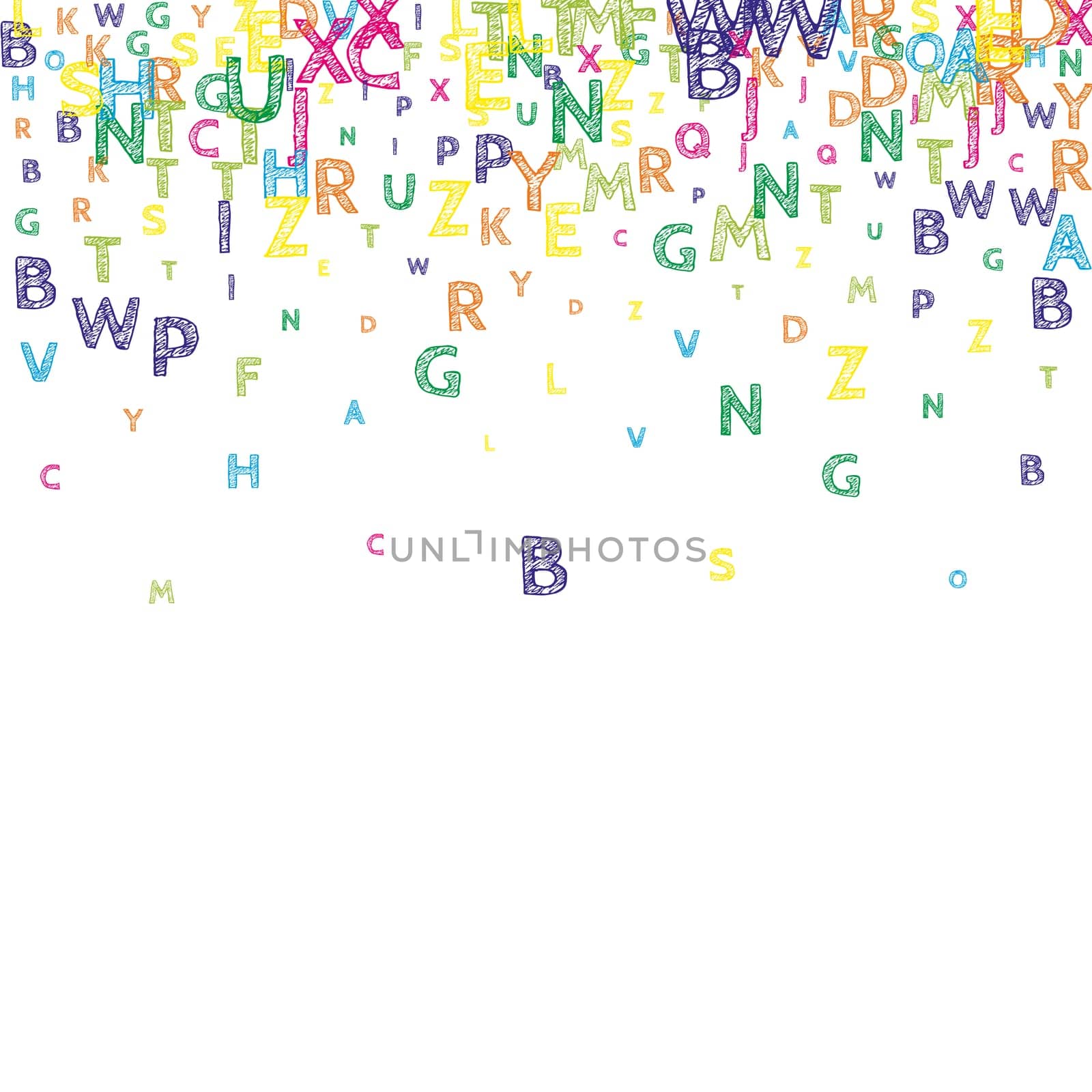 Falling letters of English language. Colorful childish flying characters of Latin alphabet. Foreign languages study concept. Back to school banner .