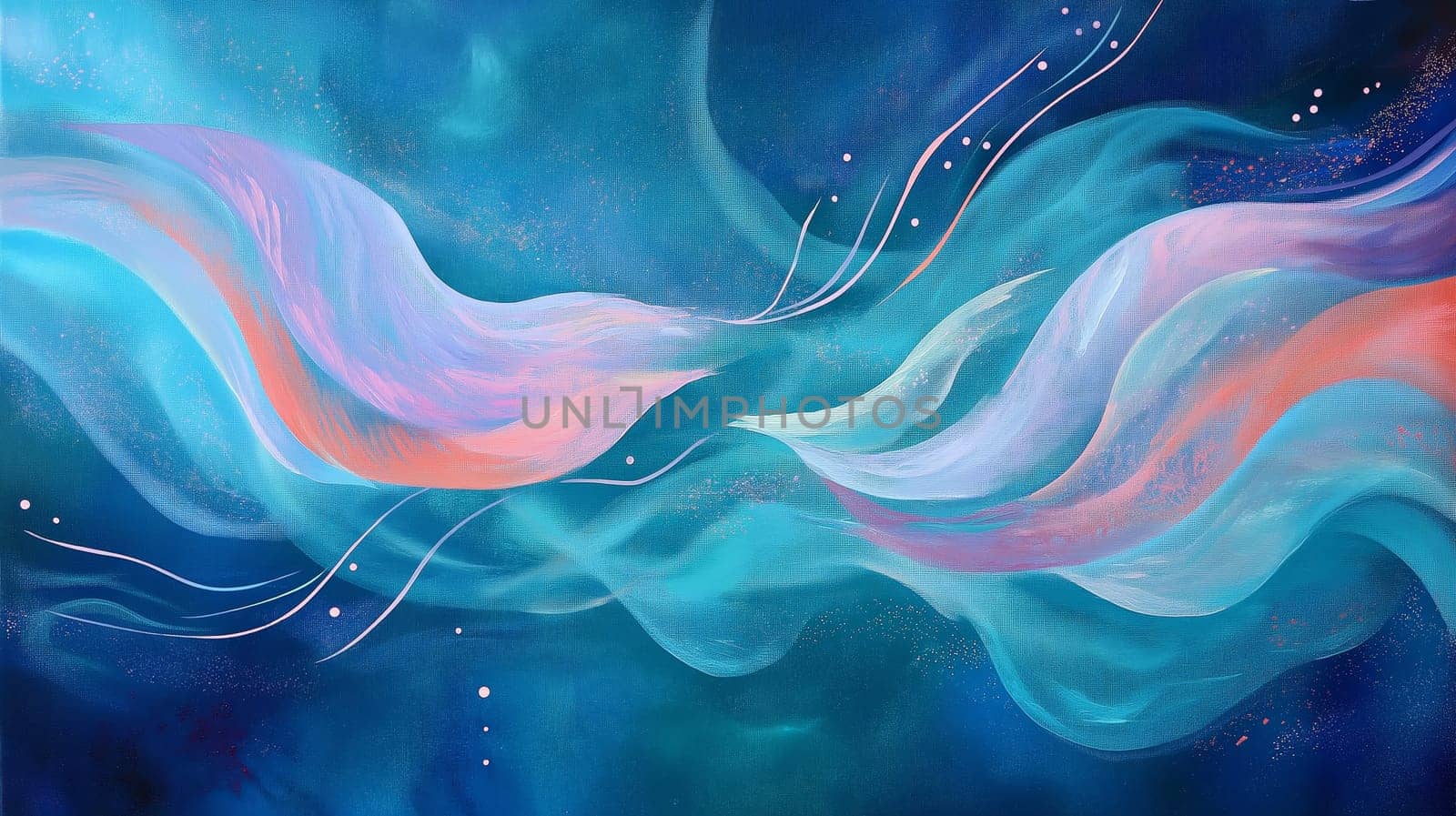 This abstract artwork features fluid, organic forms in vibrant blue and coral tones, evoking an underwater scene. gentle curves and subtle gradients convey movement and depth, ideal for contemporary design and decor.