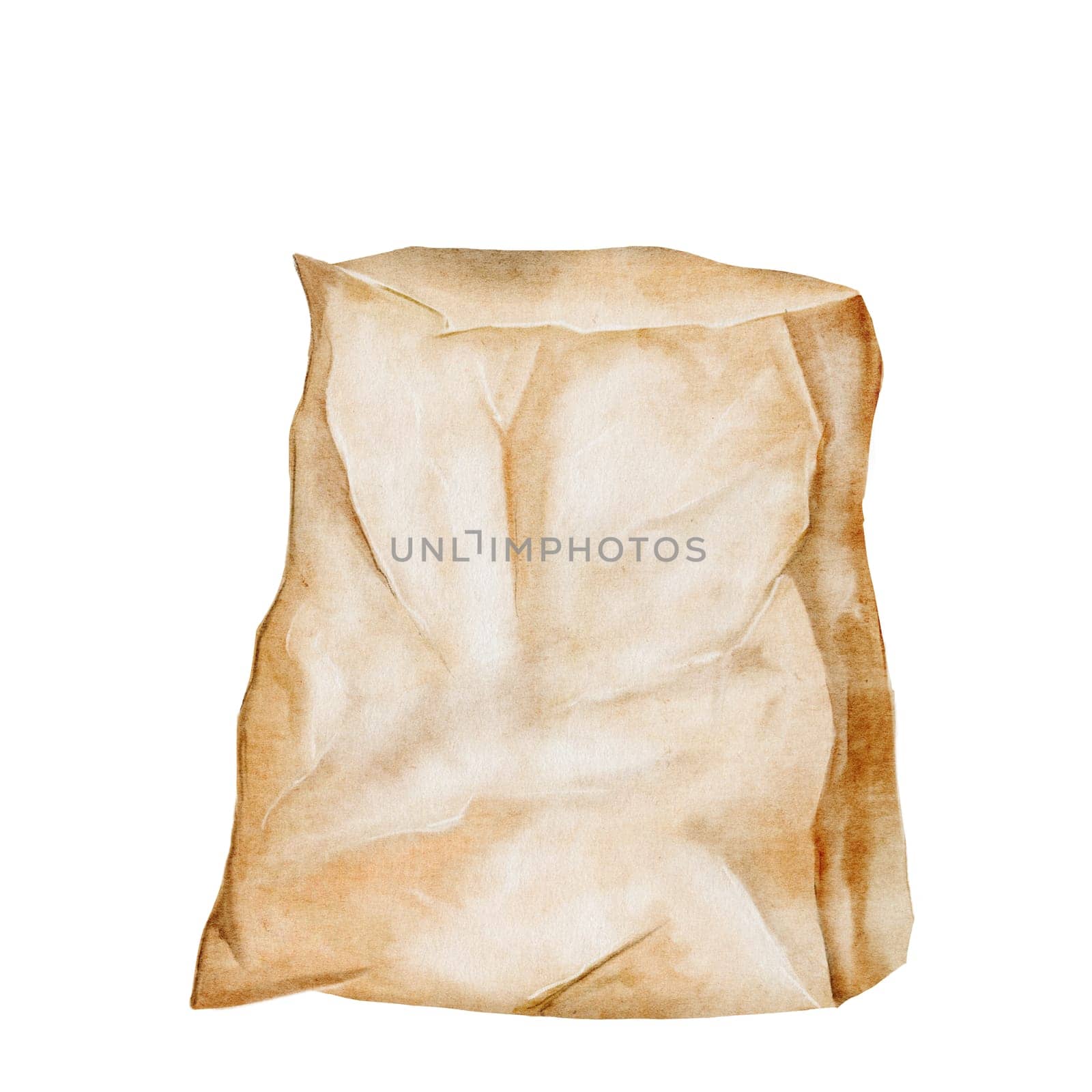 Paper bag empty watercolor. Hand drawn eco friendly packaging on white background. Bag mockup. Ideal for farm shops, posters and advertising brochures. High quality illustration