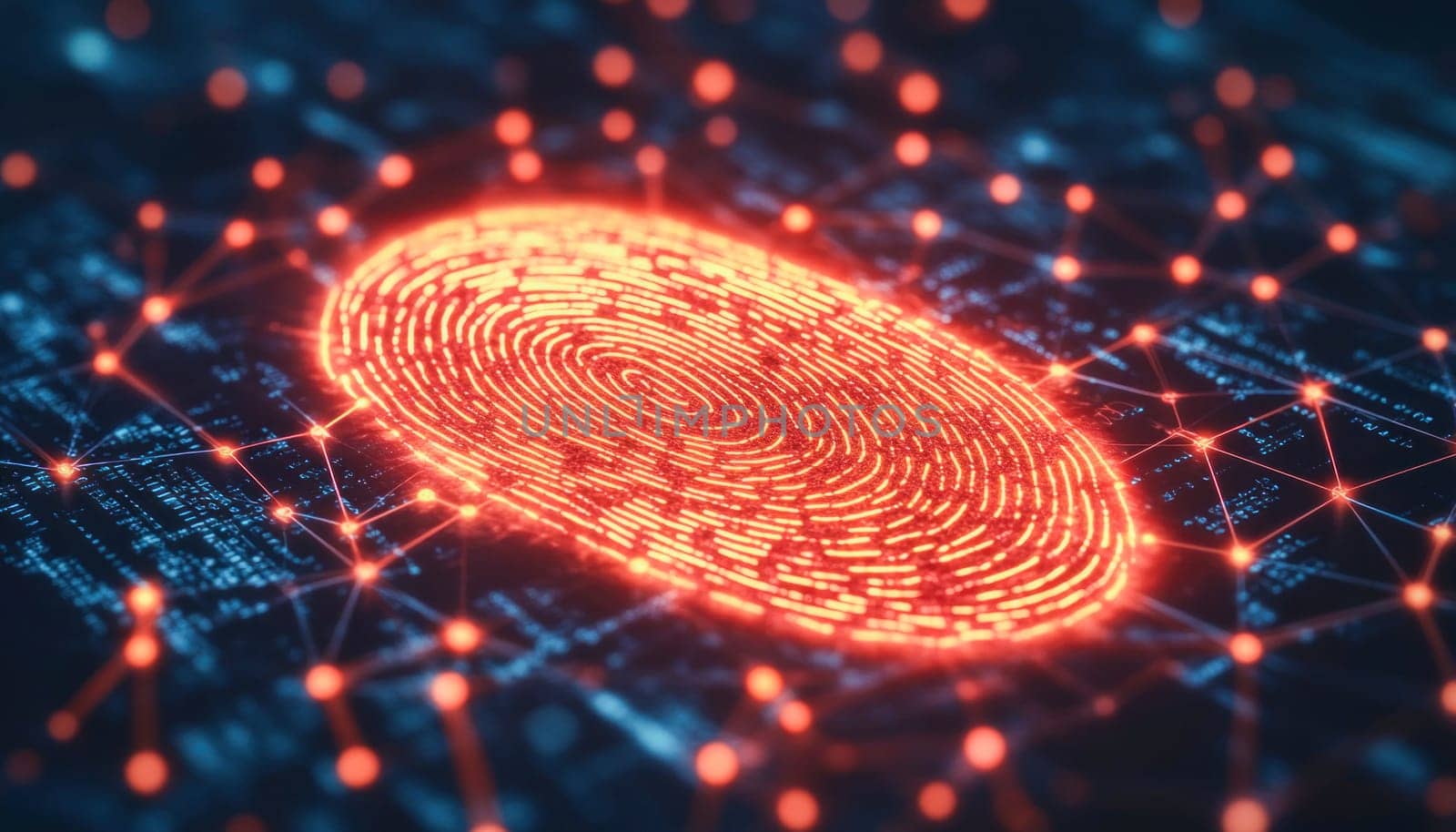 Fingerprint being scanned on circuit board, representing biometric security, identity verification, and access control in digital world