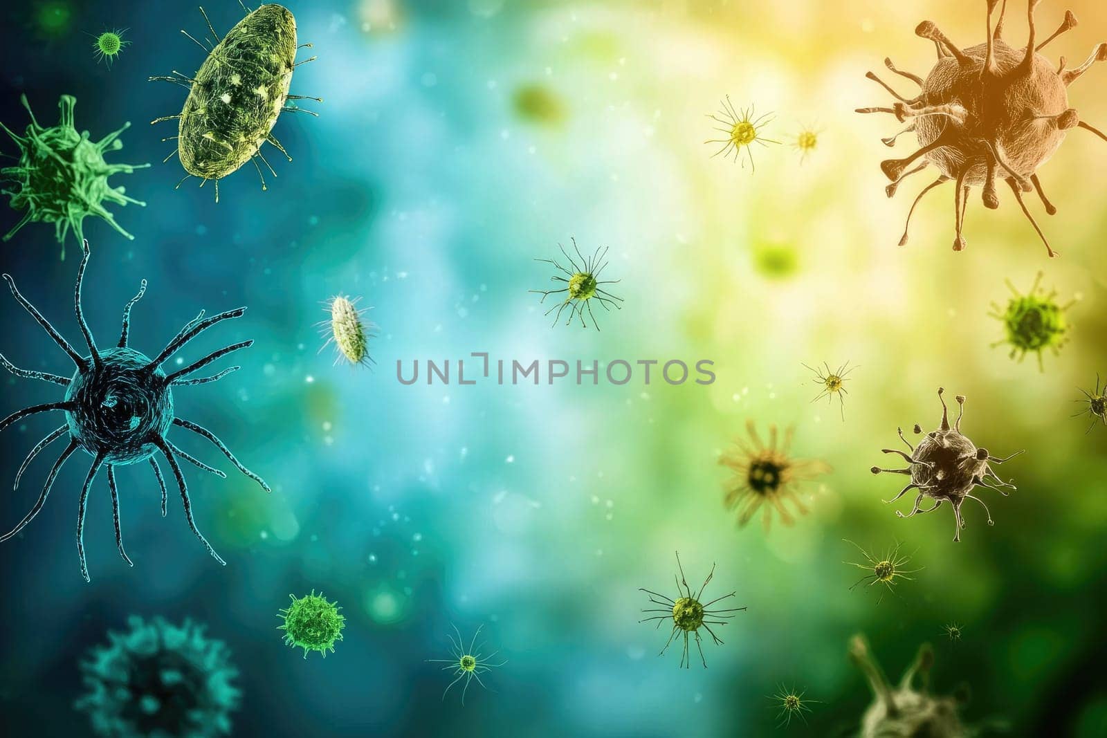 Explore a vibrant microscopic world filled with various bacteria and viruses in stunning detail, showcasing the intricate beauty of microorganisms and their vital roles in science and health.
