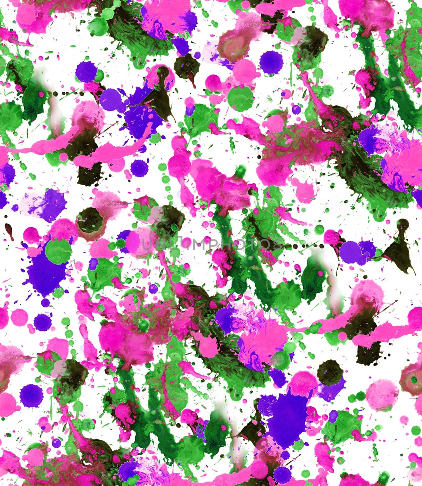 Seamless pattern with abstract creative blots and splashes painted with gouache for paint box design