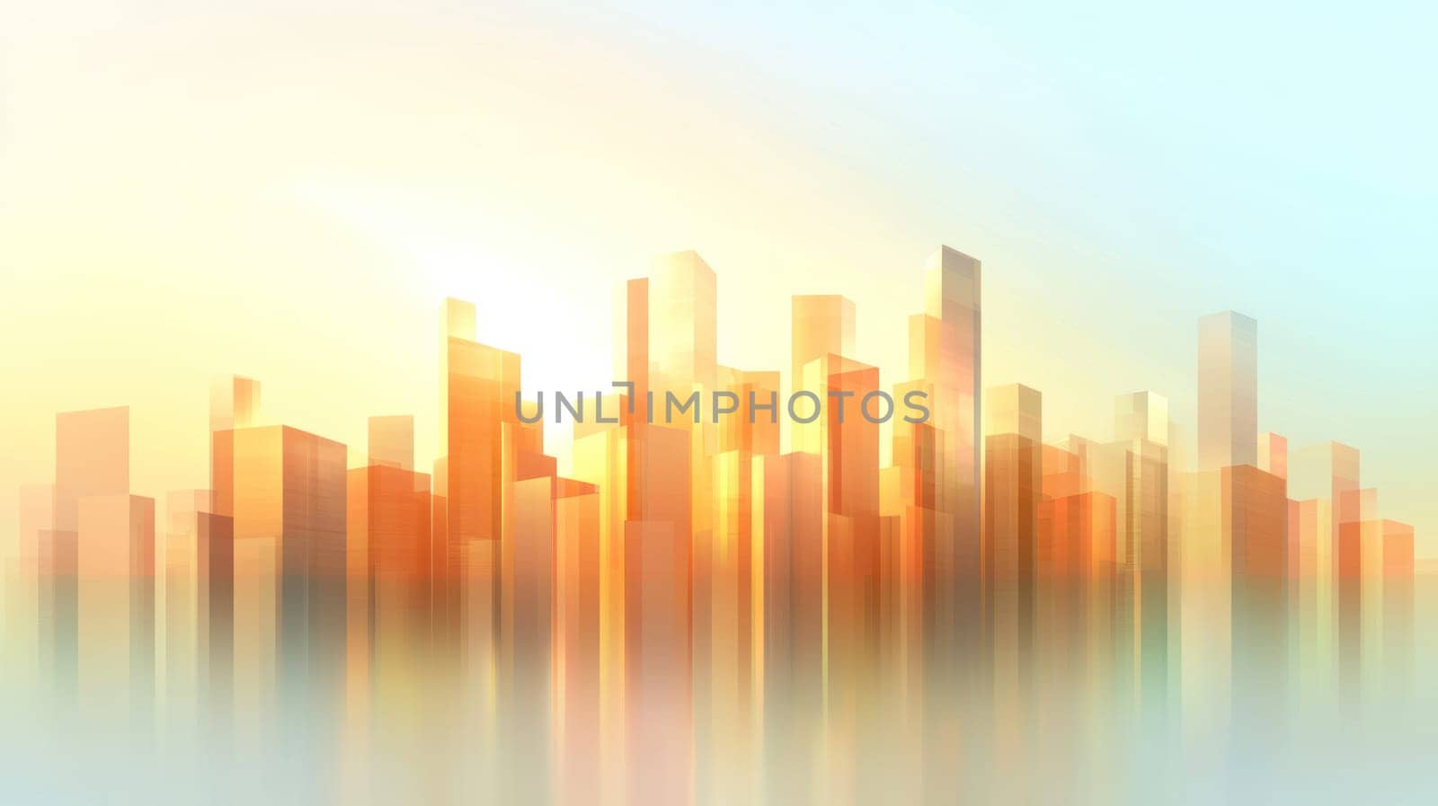 modern city skyline with tall glass buildings reflecting sunlight.