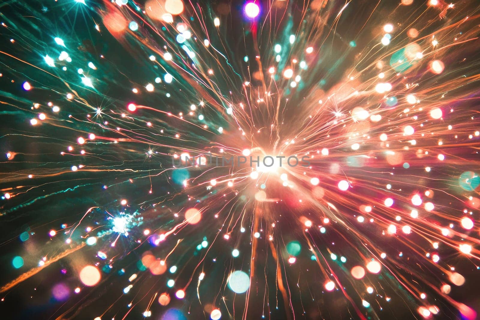 Stunning display of vibrant fireworks bursting in the dark sky, creating an exhilarating atmosphere with colorful sparks and shimmering lights for celebrations.