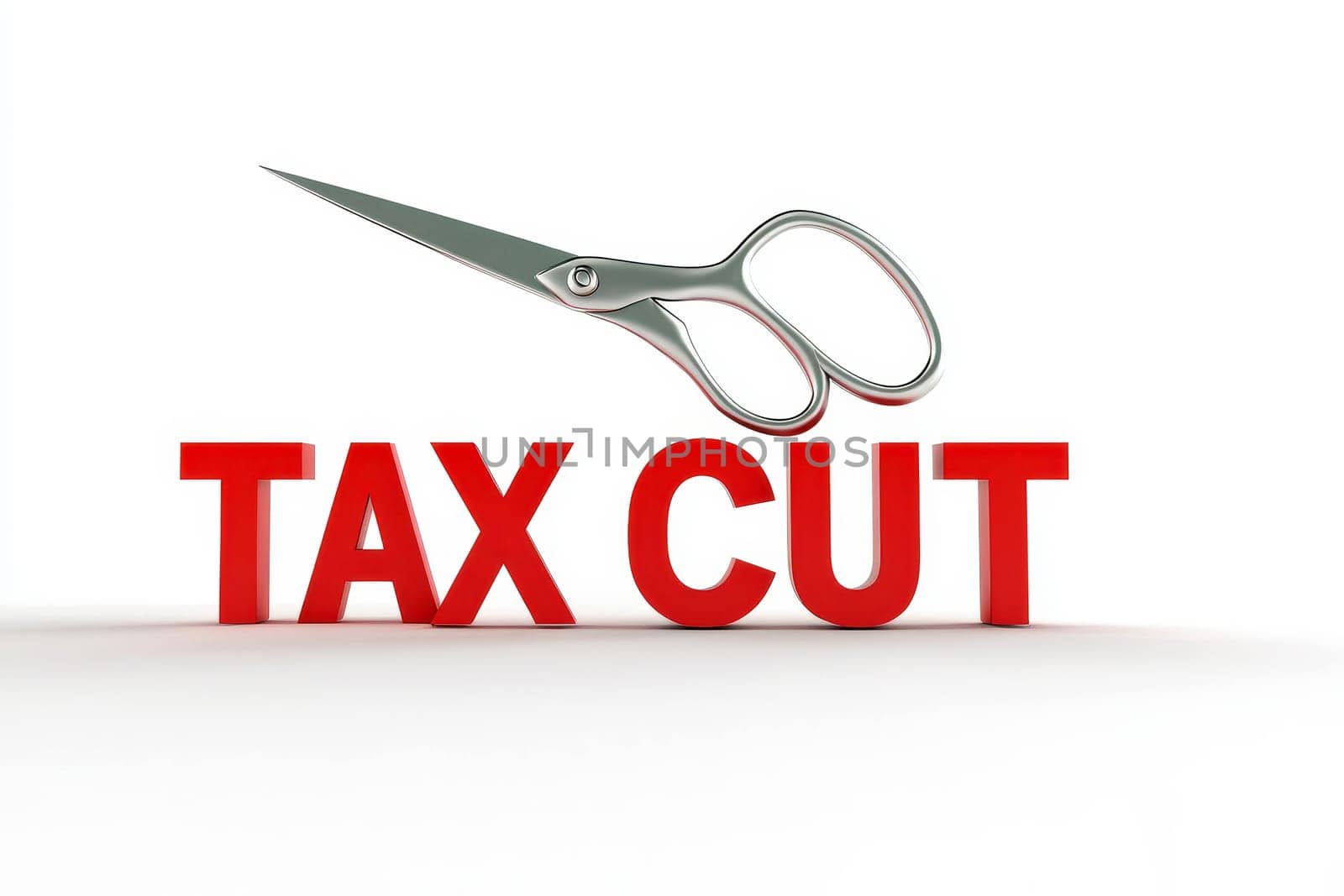 3D rendering text display tax cut with scissors.