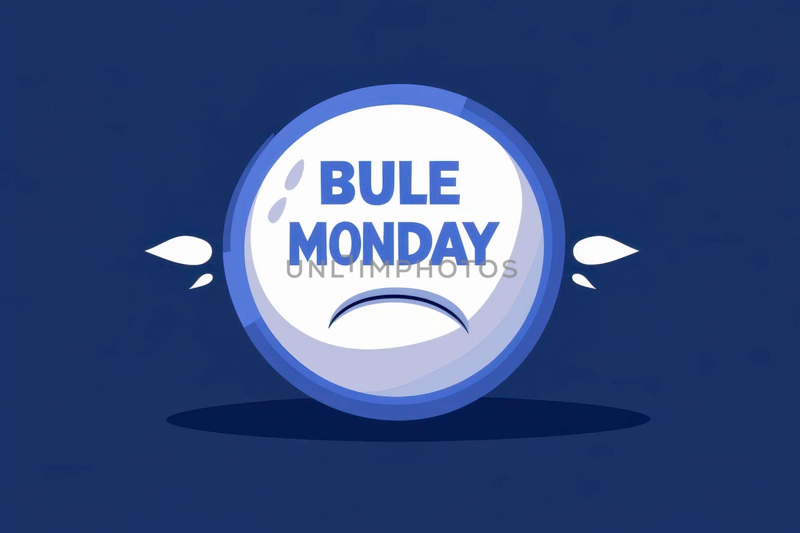 flat graphic pictogram of sad face with display BULE MONDAY text..