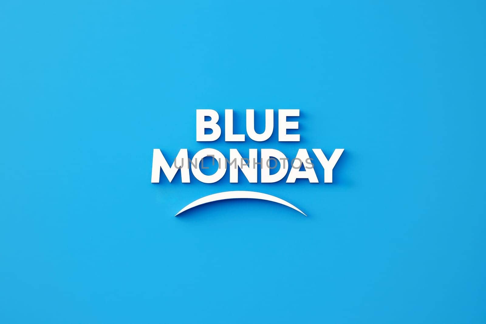 flat graphic pictogram of sad face with display BULE MONDAY text..