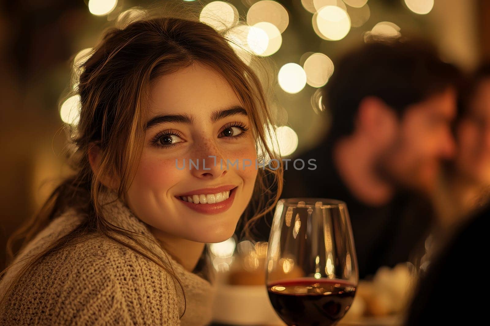 Woman drinking wine from glass sitting and relaxation . High quality illustration