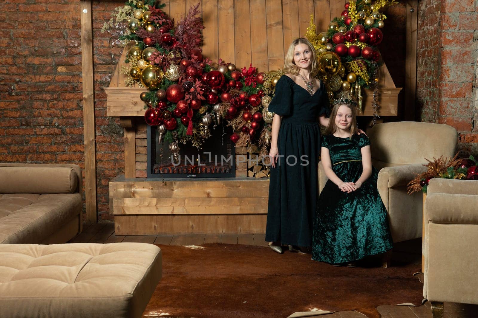 tree girl winter family background holiday xmas woman gift christmas people fireplace child new year