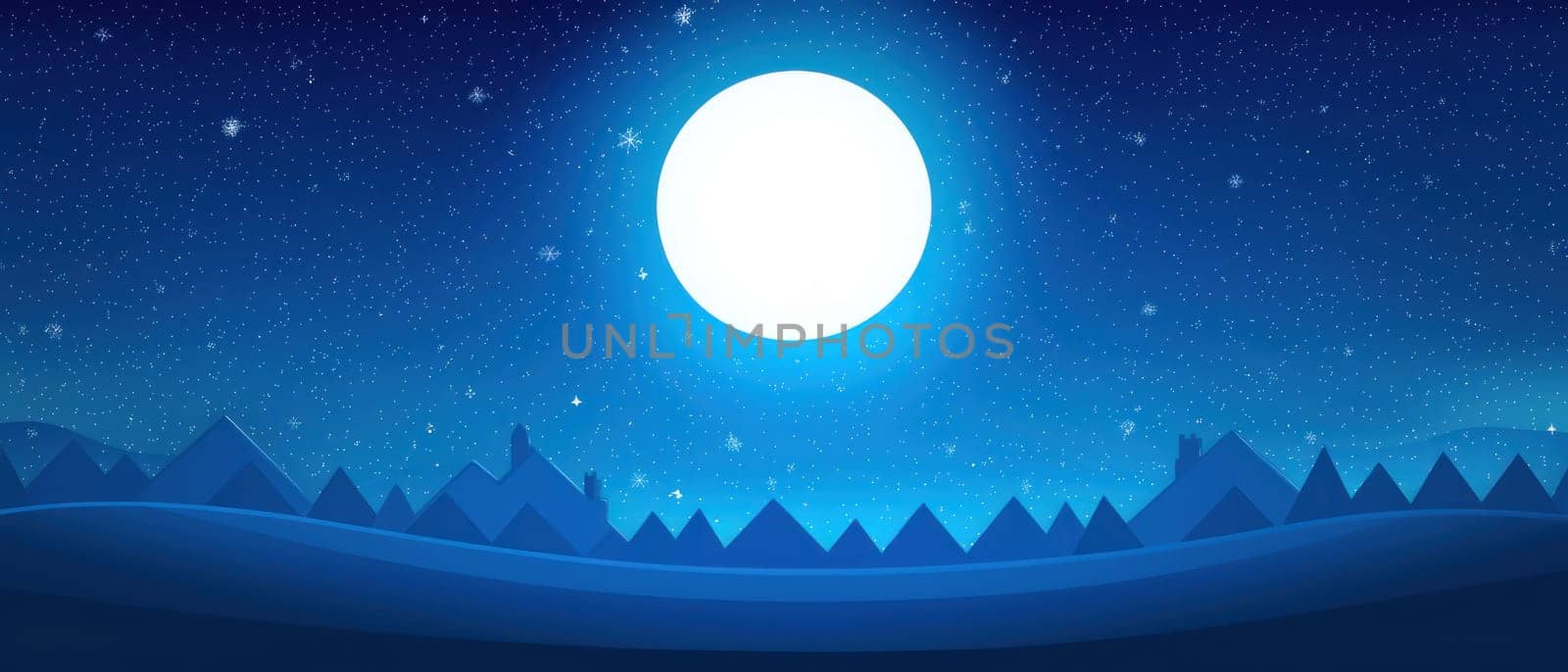 serene moonlit night with bright full moon illuminating starry sky.