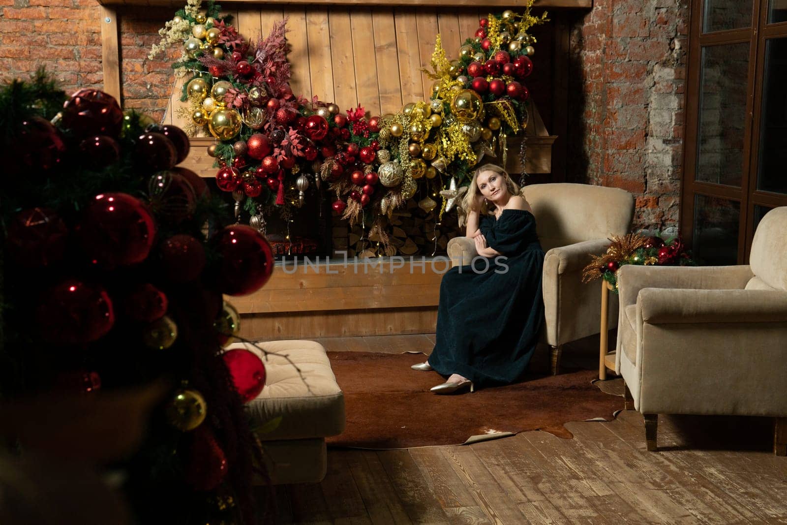 fireplace year holiday cozy tree young christmas celebration woman new home girl alone