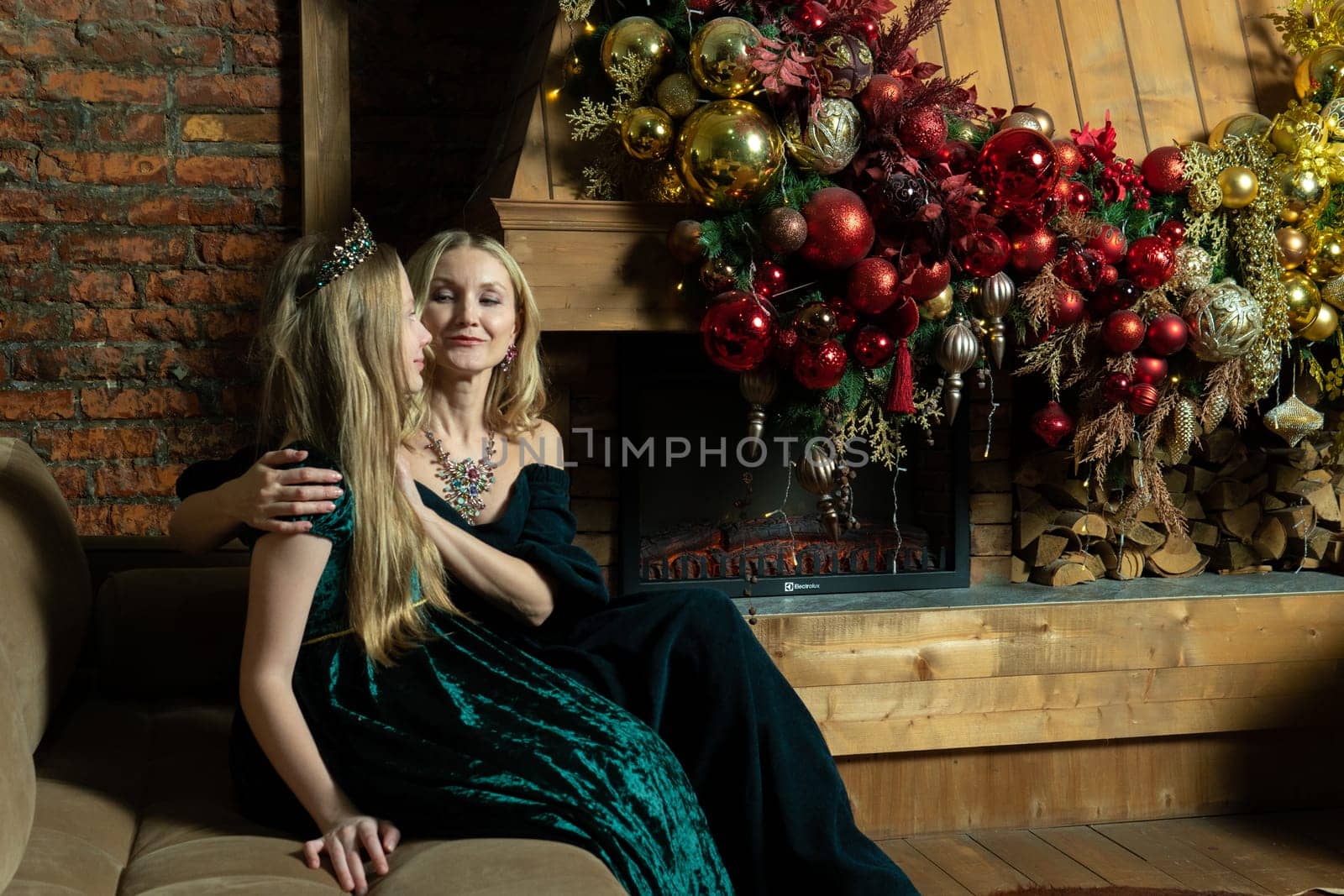 holiday year tree people woman family girl background gift child xmas christmas winter fireplace new