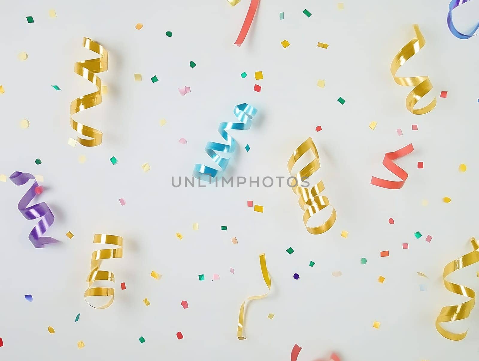 Festive New Year celebration with colorful confetti and streamers for party decor design.