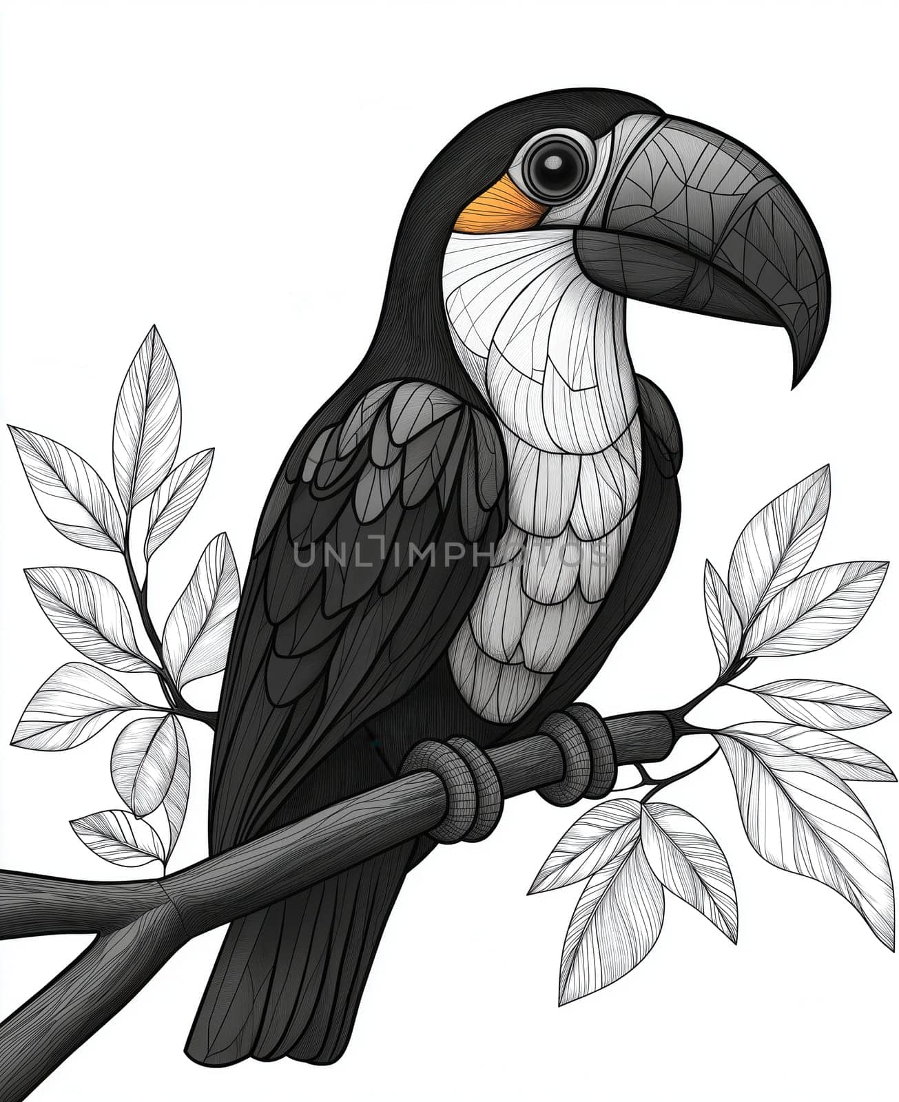 Illustration for children, toucan on a white background. Selective focus.