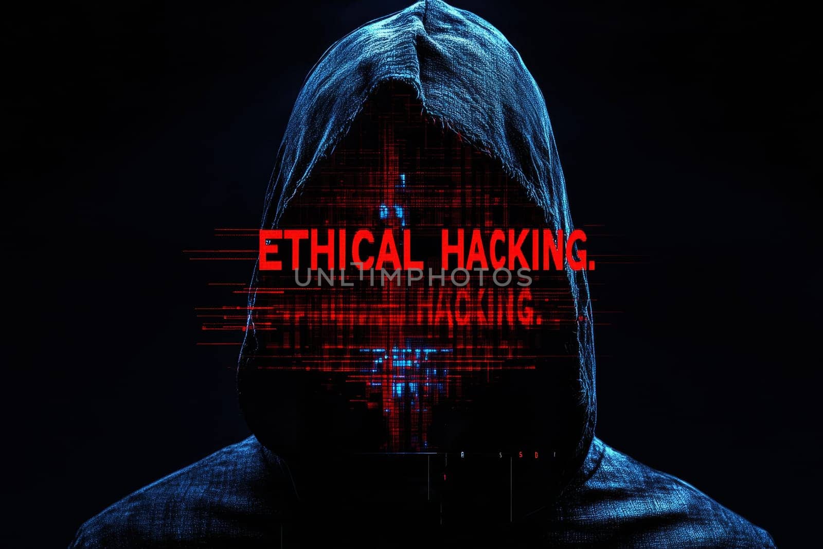 Ethical hacking concept with faceless hooded male person. Computer security concept. High quality illustration