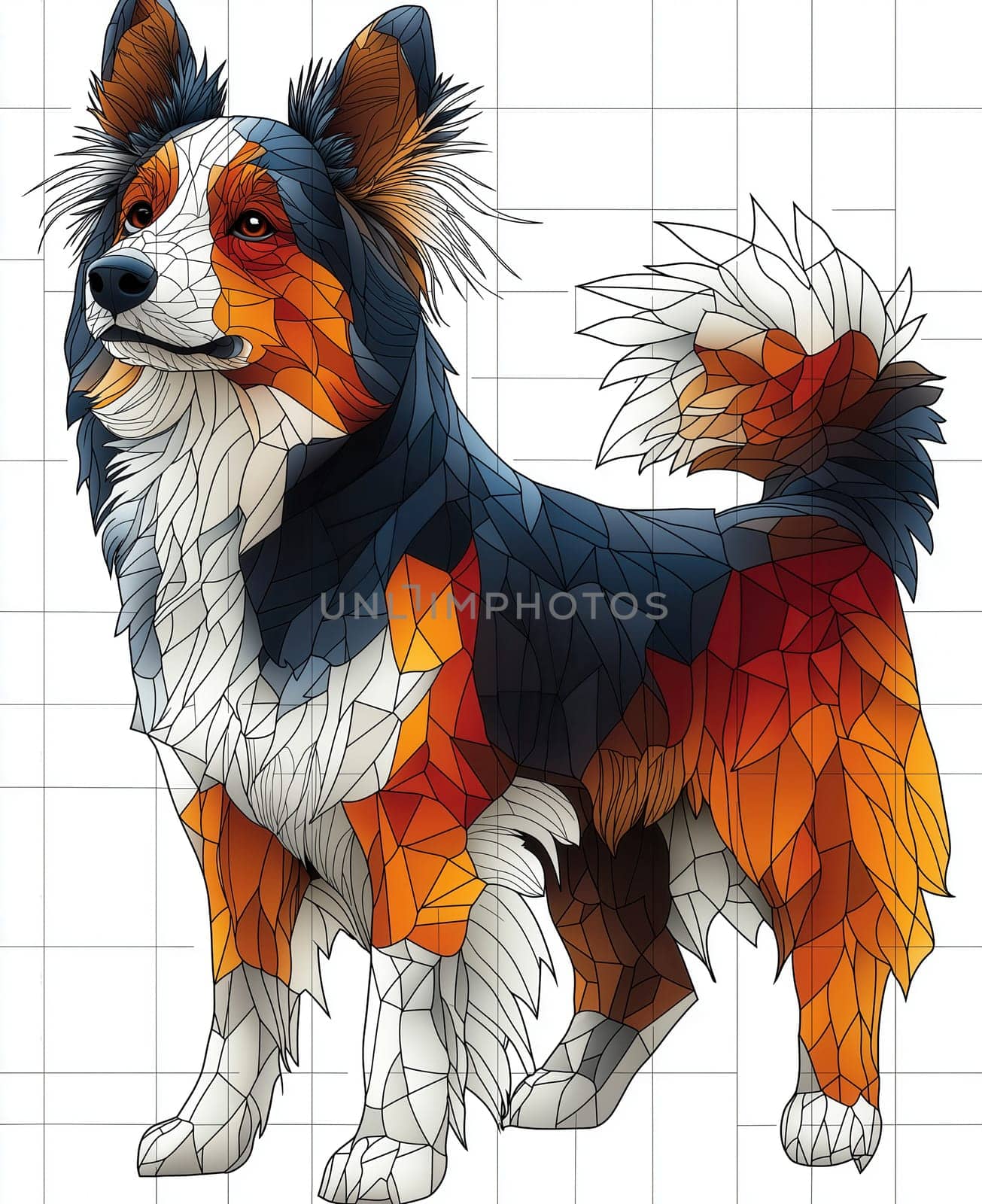 Illustration for children, smiling dog on white background. Selective focus.