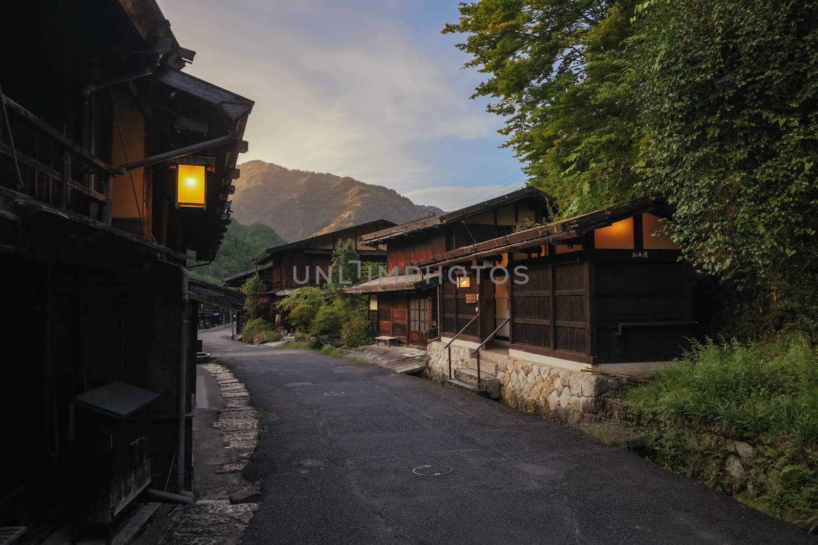 TSUMAGO, JAPAN - SEPTEMBER 20, 2024: The historic village of Tsumago at night in Gifu Prefecture near the town of Nakatsugawa in Japan