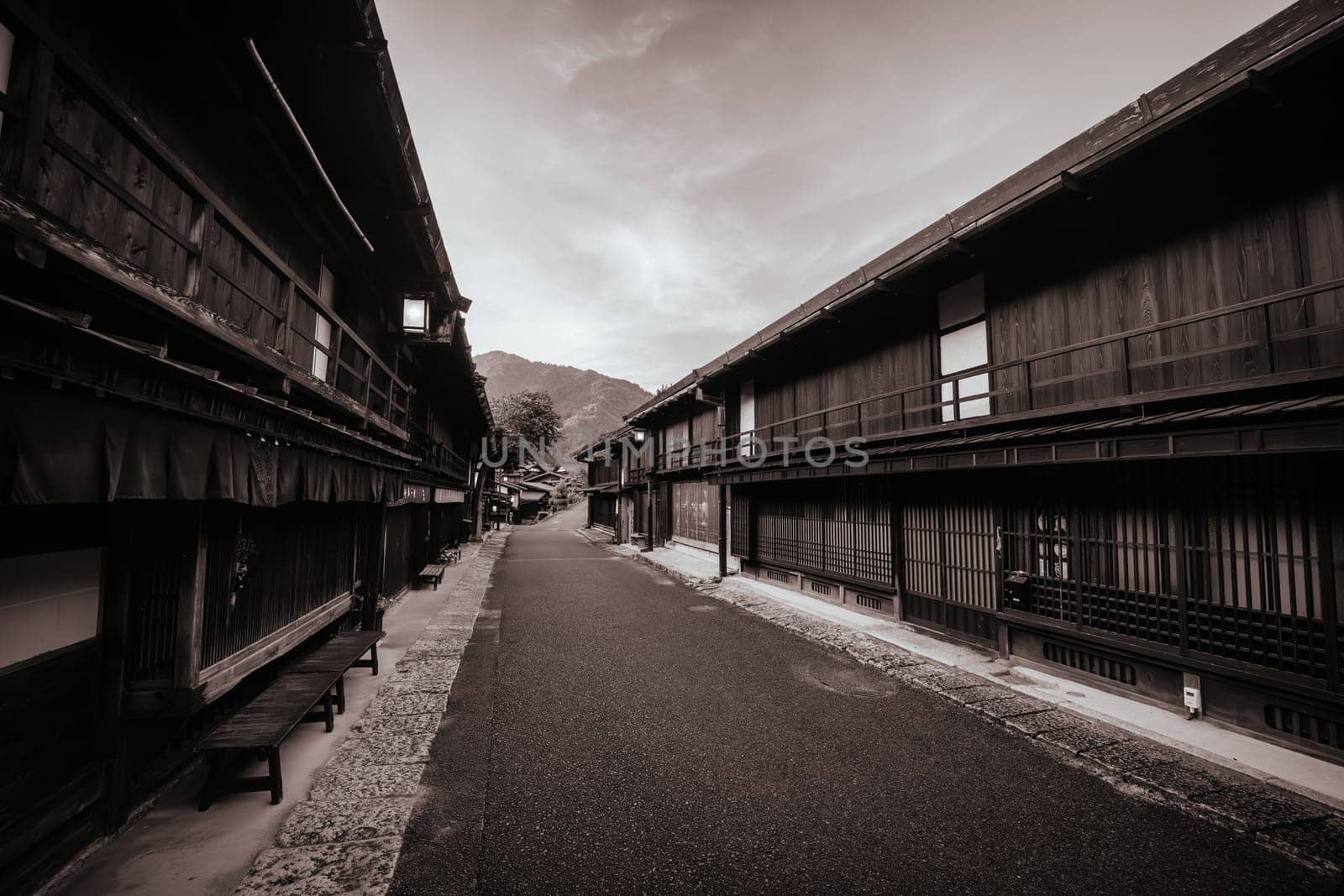TSUMAGO, JAPAN - SEPTEMBER 20, 2024: The historic village of Tsumago at night in Gifu Prefecture near the town of Nakatsugawa in Japan