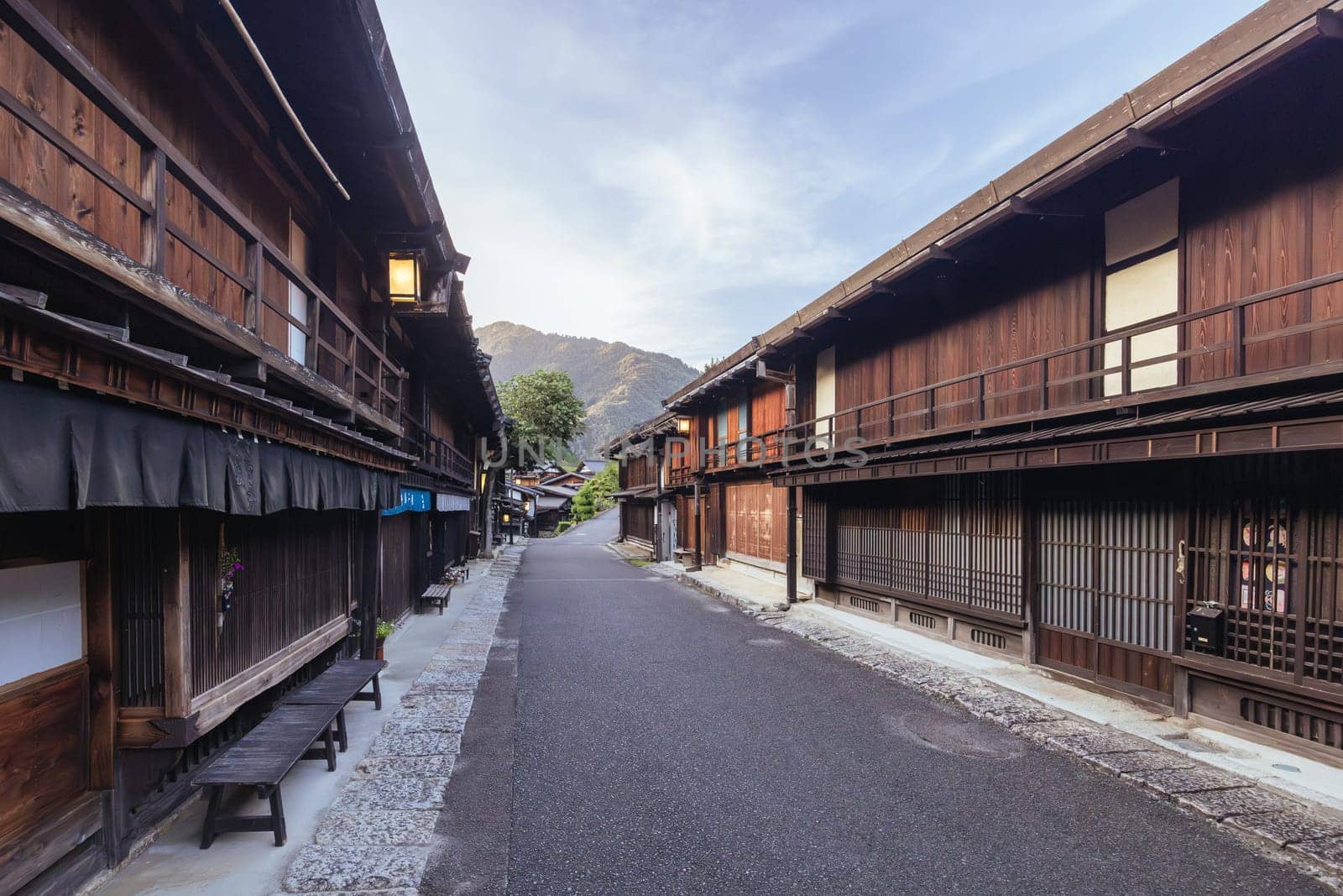 TSUMAGO, JAPAN - SEPTEMBER 20, 2024: The historic village of Tsumago at night in Gifu Prefecture near the town of Nakatsugawa in Japan