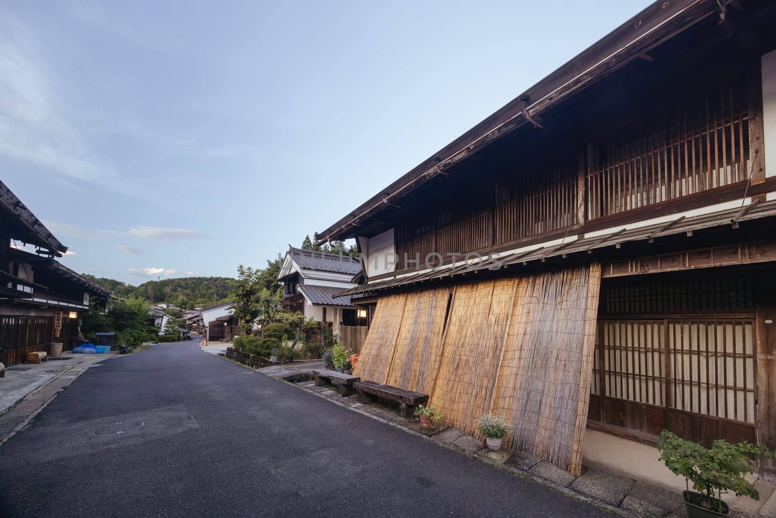 TSUMAGO, JAPAN - SEPTEMBER 20, 2024: The historic village of Tsumago at night in Gifu Prefecture near the town of Nakatsugawa in Japan