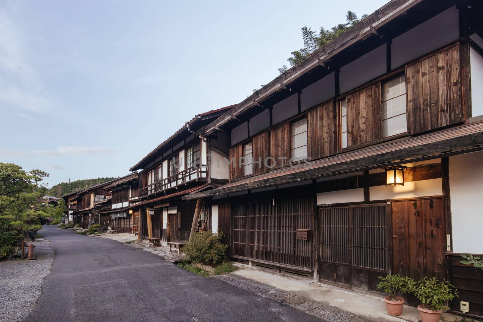 TSUMAGO, JAPAN - SEPTEMBER 20, 2024: The historic village of Tsumago at night in Gifu Prefecture near the town of Nakatsugawa in Japan