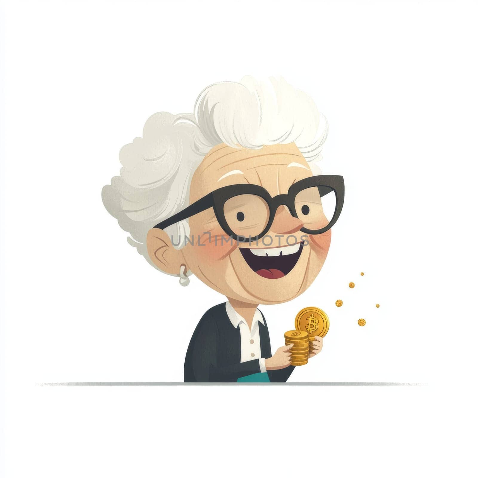Image of a grandmother on a white background. Elderly woman holding money in her hands and smiling. High quality photo