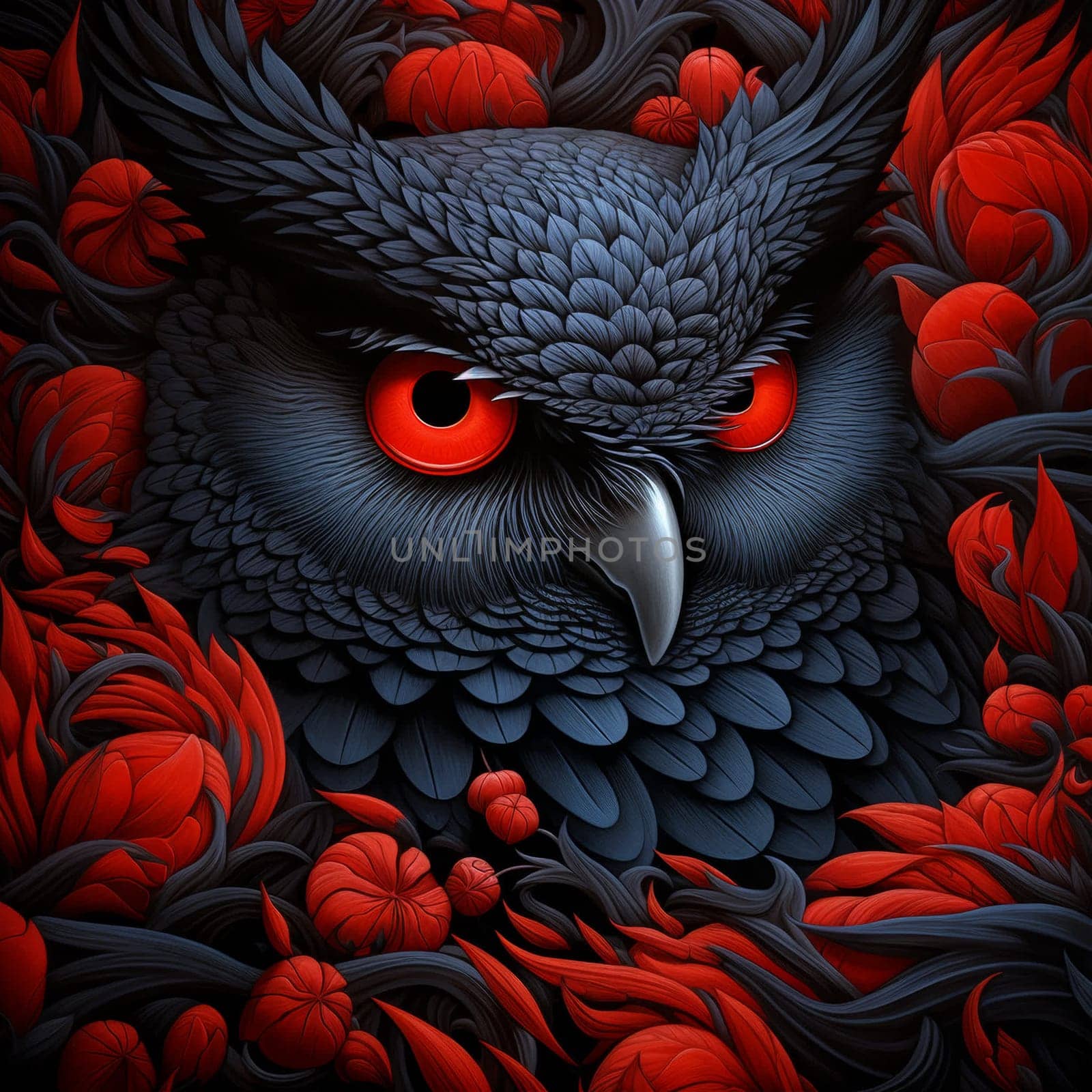 Large Owl Close-Up on Black Background. High quality photo