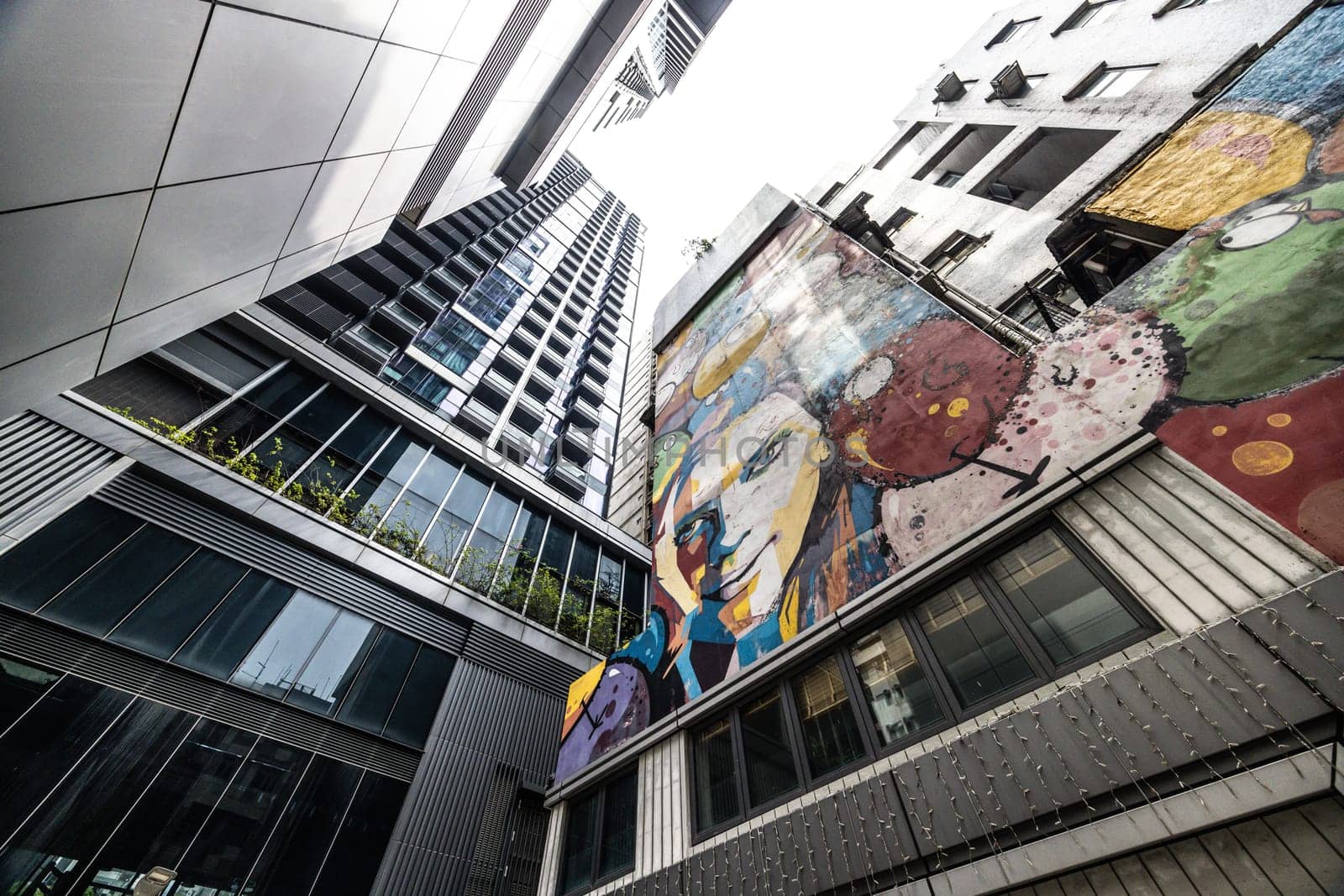 SAI YING PUN, HONG KONG - SEPTEMBER 28, 2024 - Sai Ying Pun's ARTLANE in Hong Kong on a cloudy autumn day.