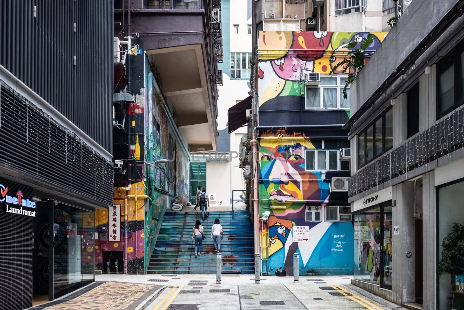 SAI YING PUN, HONG KONG - SEPTEMBER 28, 2024 - Sai Ying Pun's ARTLANE in Hong Kong on a cloudy autumn day.