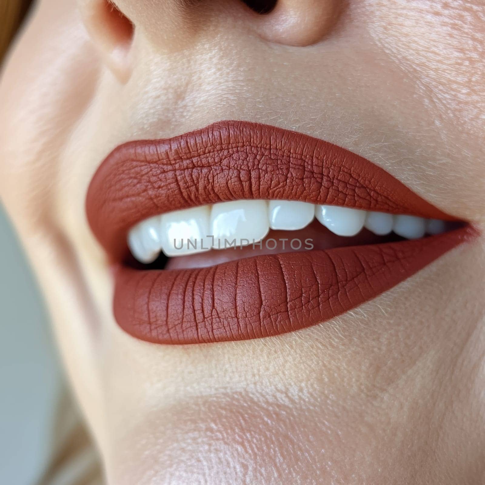 Close-up of a woman's lips. Bright lipstick is applied to her lips. High quality photo