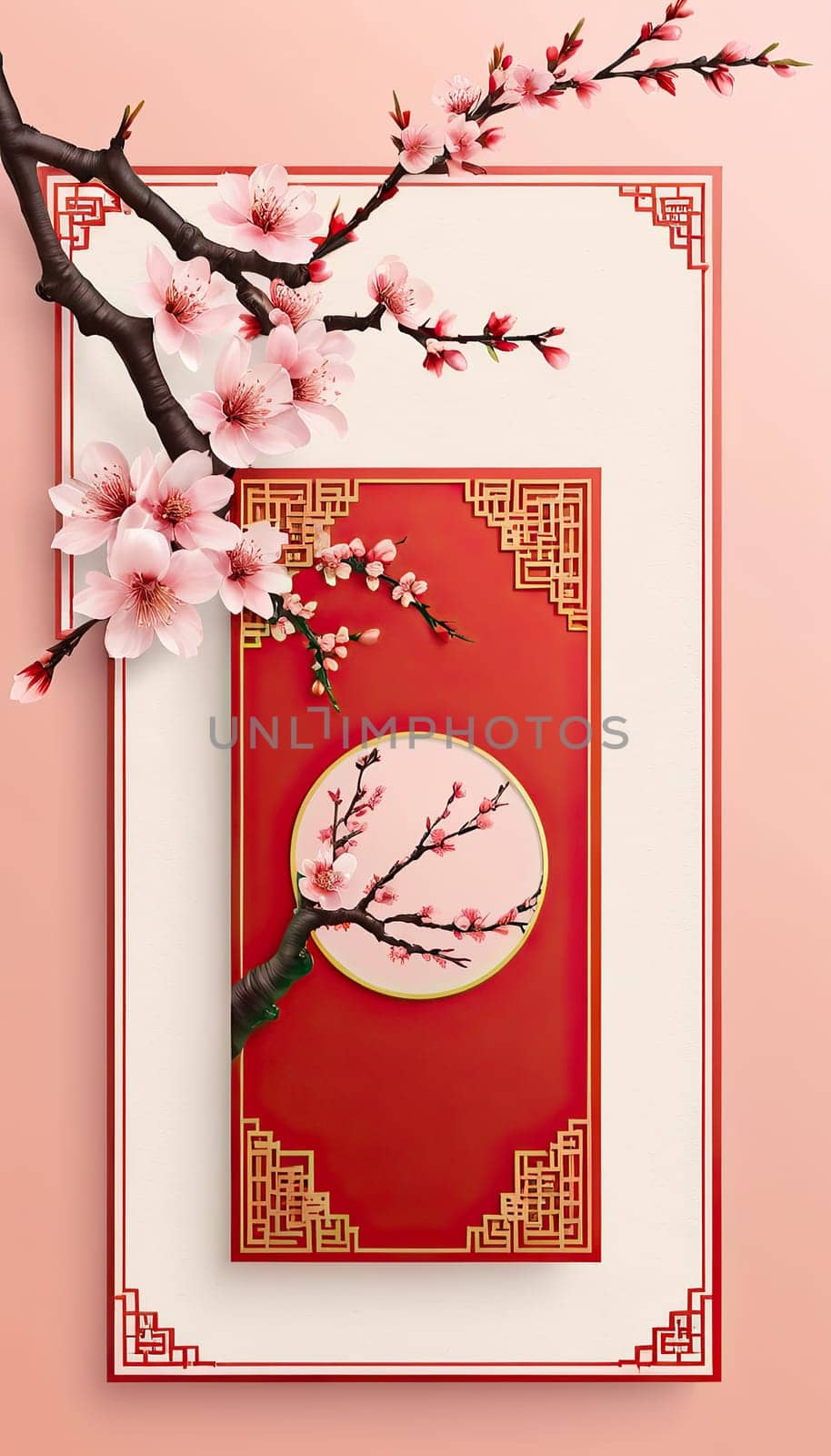 2025 year of the snake chinese new year. 3d render . Fine envelope for chinese new year celebrations and festive occasions.Vertical shot, ideal forsocial media stories background. AI generated.
