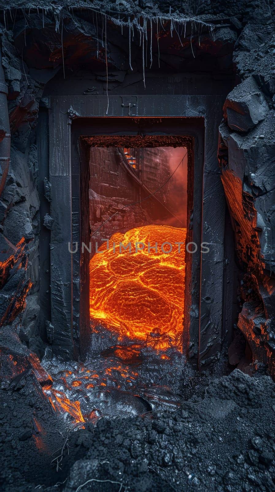 A symphony of elements at play in a metallurgical ballet, where molten metal cascades down creating a fusion of industry and art