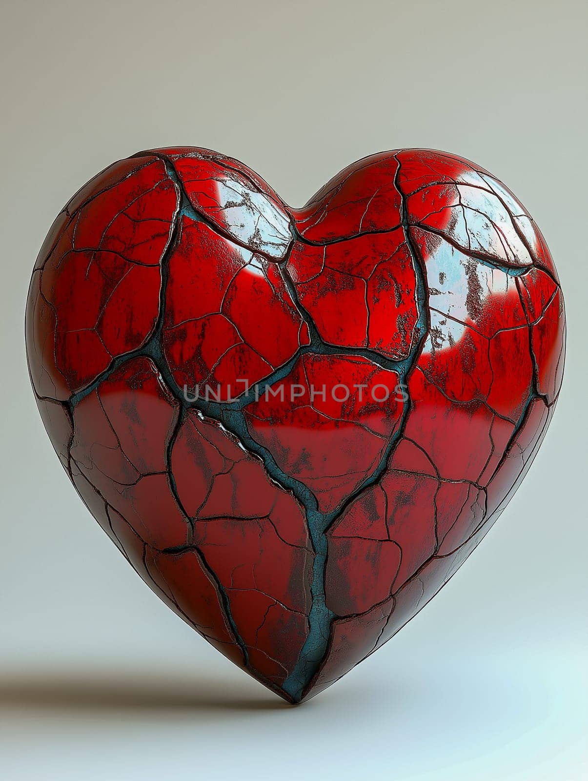 A 3D-rendered cracked red heart representing themes of heartbreak, emotional fragility, and vulnerability. The intricate texture and vivid color convey intense feelings and dramatic visual impact.