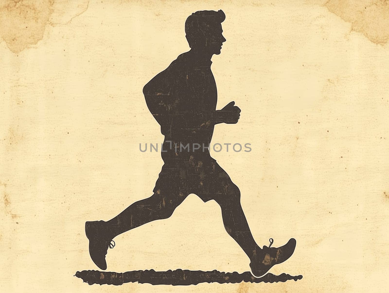 Silhouette of a man jogging, set against a textured, aged paper background, evoking a retro and nostalgic style.