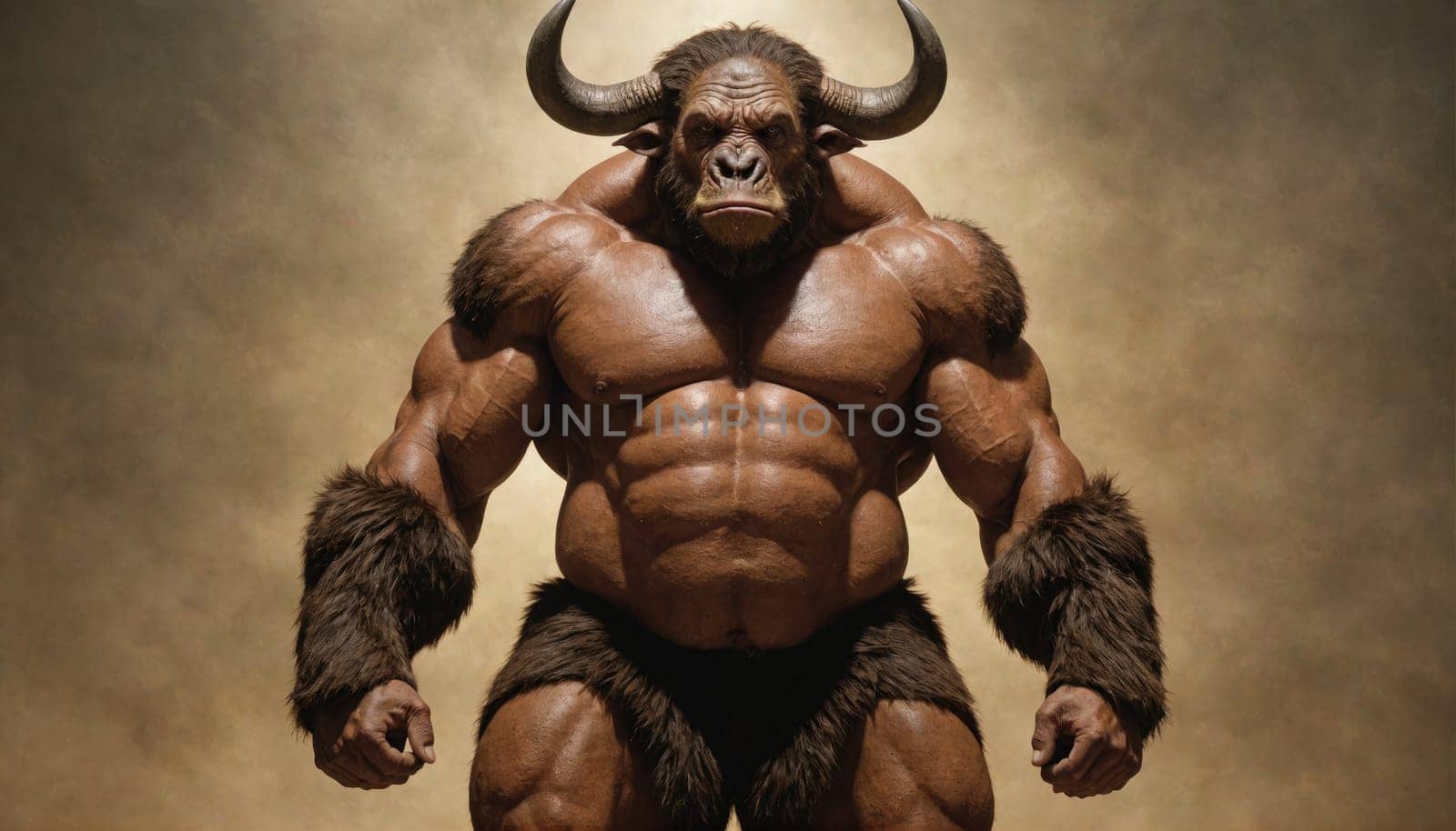 A large, muscular humanoid creature with a bull's head and horns stands with its arms at its sides, with a neutral expression on its face.