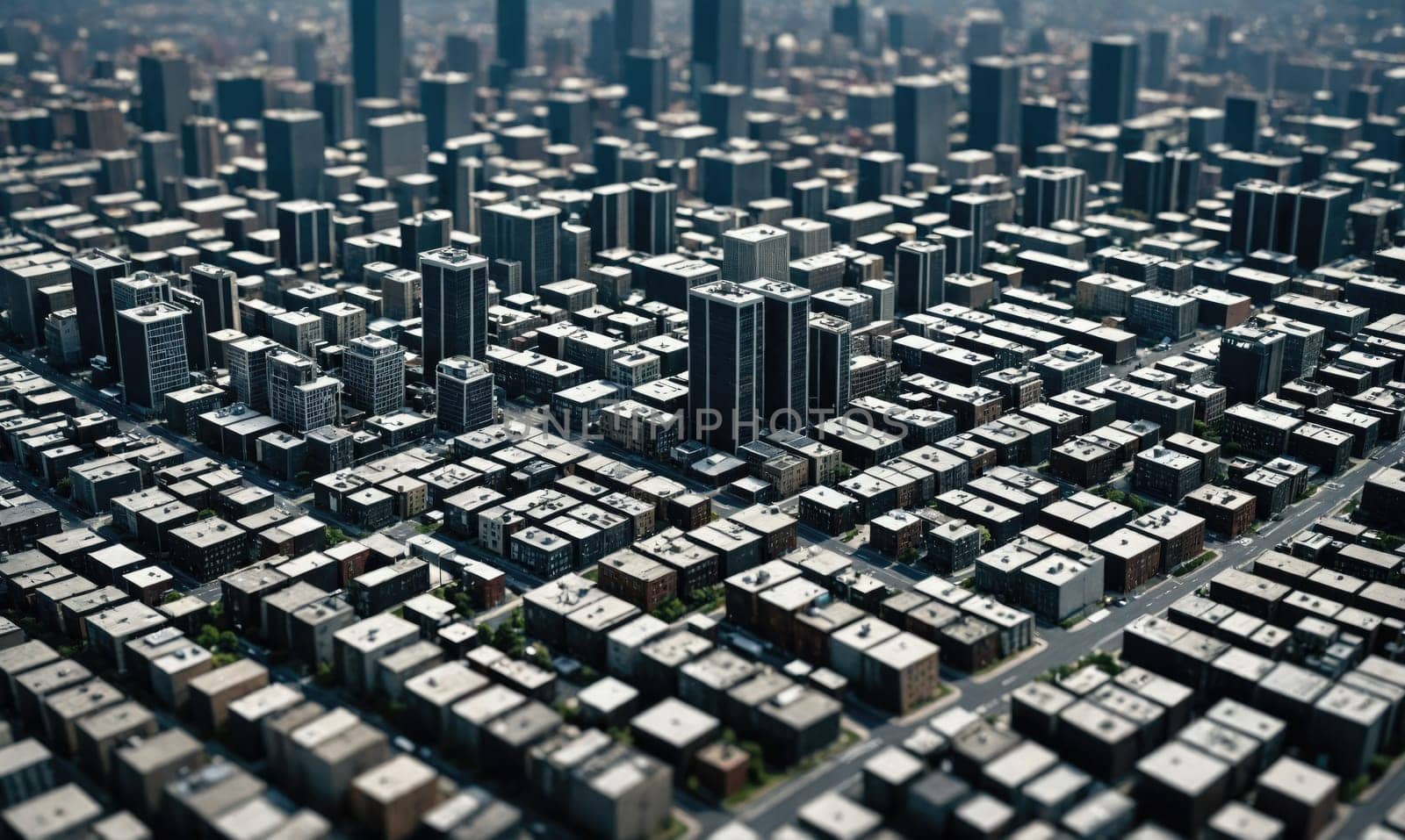 This is a birds-eye view of a city filled with buildings, roads, and streets. The image shows the complexity and density of urban life.