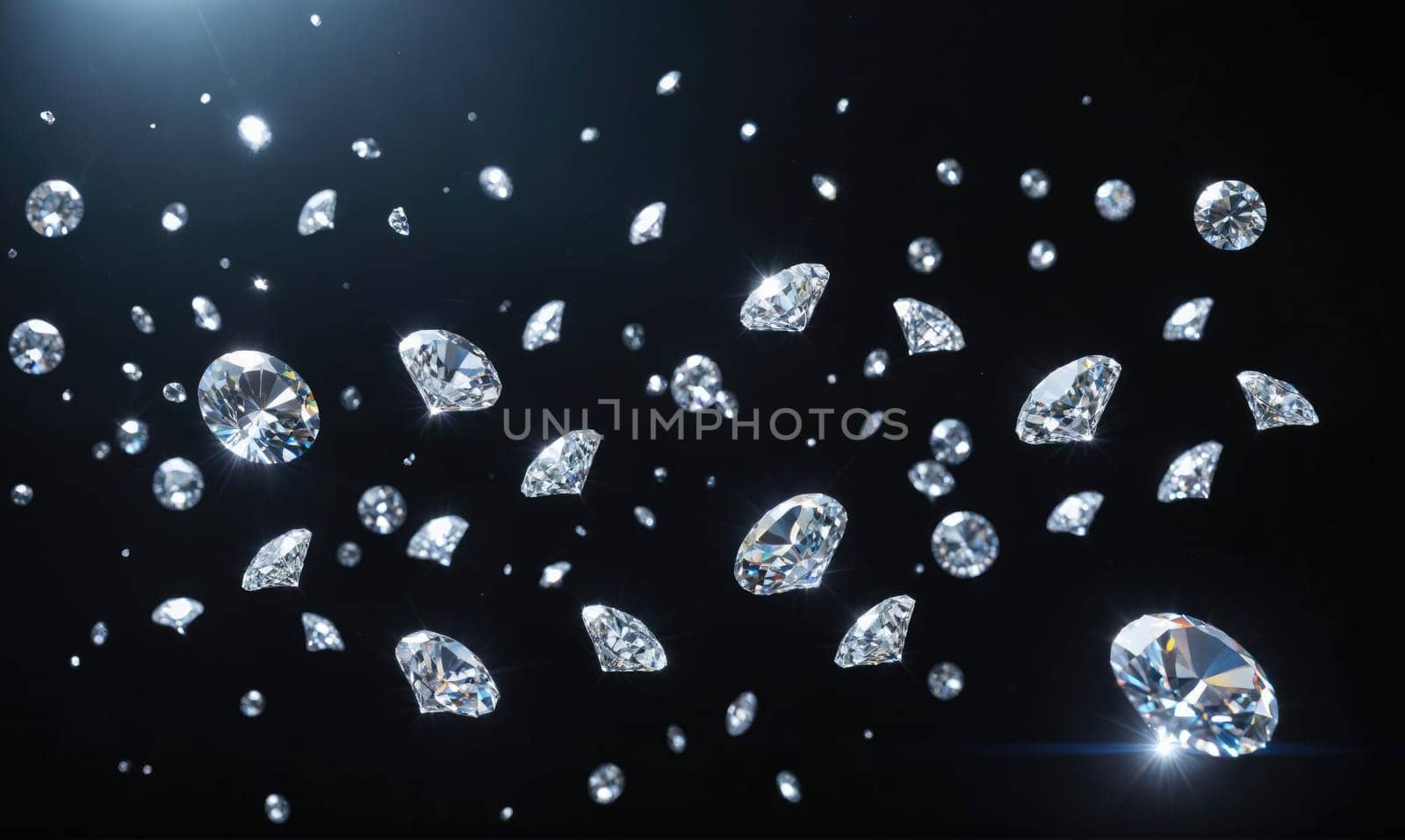 A black background with numerous diamonds of varying sizes falling from the top and disappearing into the darkness below.